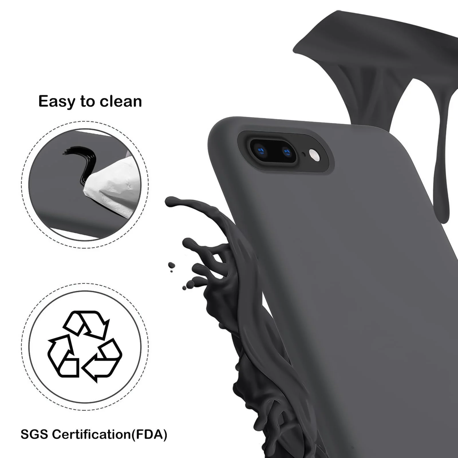 DL3 Mobilak Liquid Silicone Case for iPhone 7 Plus / iPhone 8 Plus, Shock-absorbing protection, Scratch-resistant surface, Soft microfiber lining - Space Grey