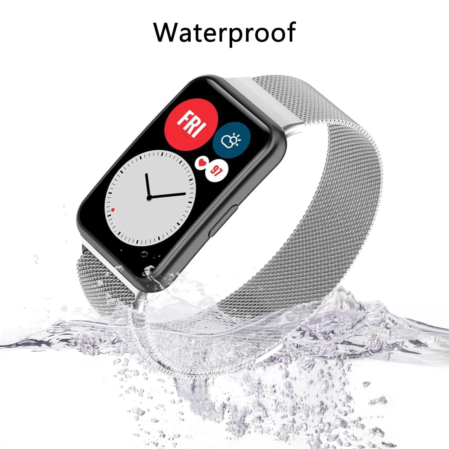 DL3 MOBILAK Milanese Magnetic Stainless-Steel Watch Strap for Huawei Watch Fit - Silver