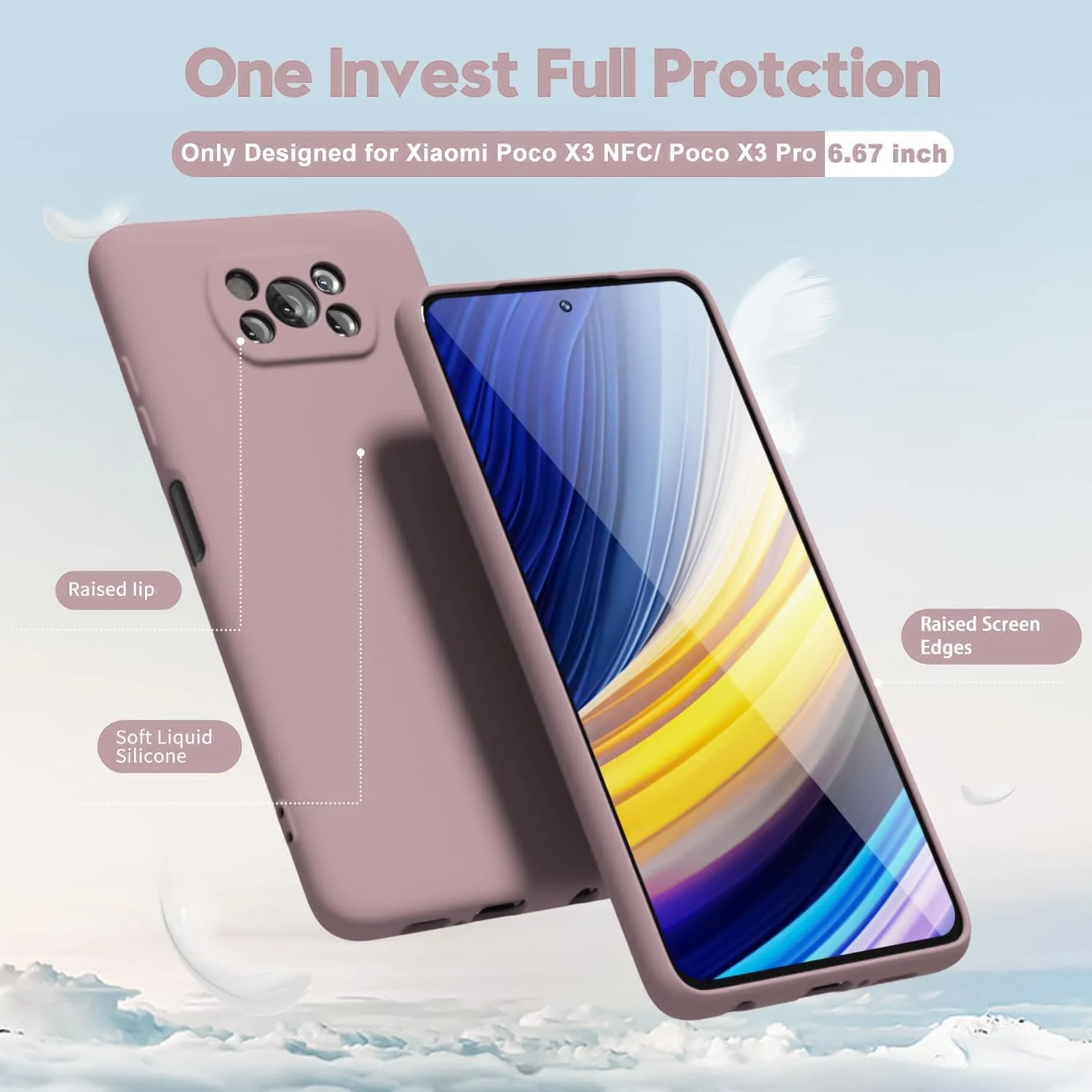 DL3 Mobilak Liquid Silicone Protective Case for Xiaomi Poco X3 Pro / Poco X3 NFC / Poco X3 with Camera Protection and Microfiber Lining - Cashmere