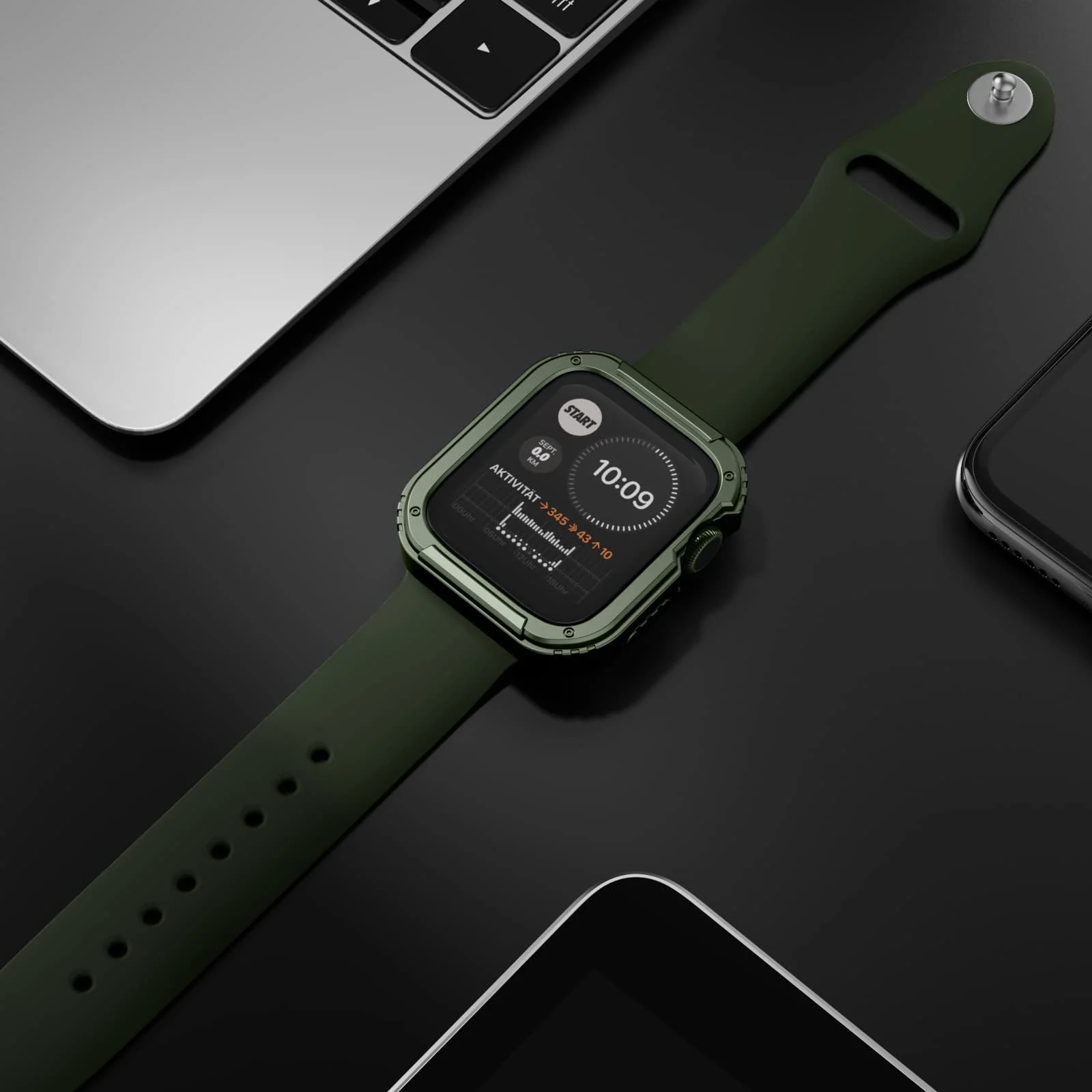 DL3 Mobilak Rugged Apple Watch Case 38mm Series 3/2/1 with Built-in Glass Screen Protector, Durable Military Grade Drop-Proof Protective Cove Full Coverage Shock-Proof Bumper For iWatch 38mm - Green