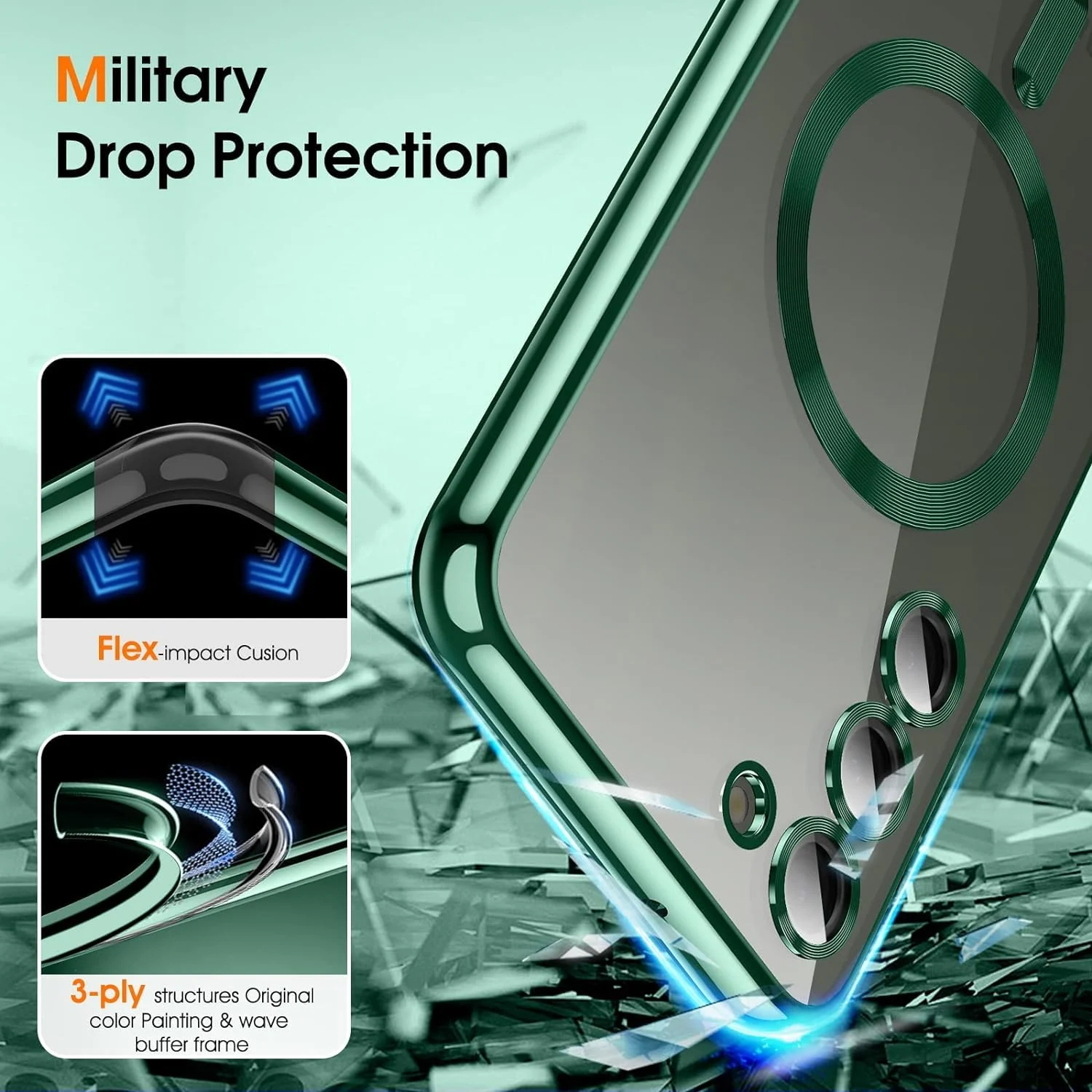 DL3 Mobilak Clear TPU Card Holder Case for Samsung Galaxy S23 FE with Camera Protection and Magnetic Car-Mount Support - Green