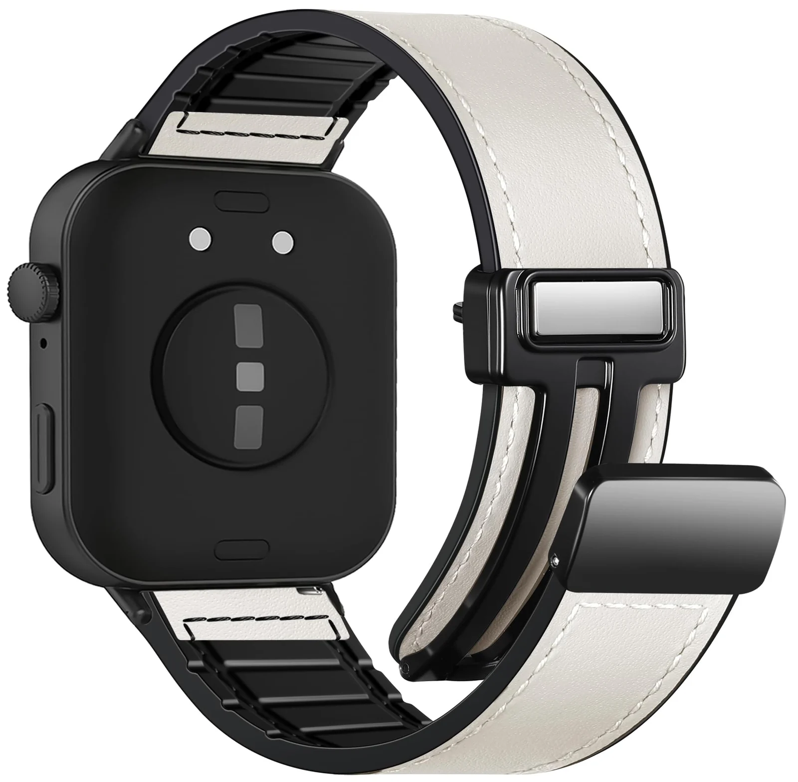DL3 Mobilak Compatible with Huawei Watch Fit 5 / Fit 5 Pro / Fit4 / 4 Pro/Fit 3 Strap for Women Men, Soft Flexible Leather Silicone Hybrid Sport Wristband Magnetic Buckle Bracelet Replacement Strap - Beige