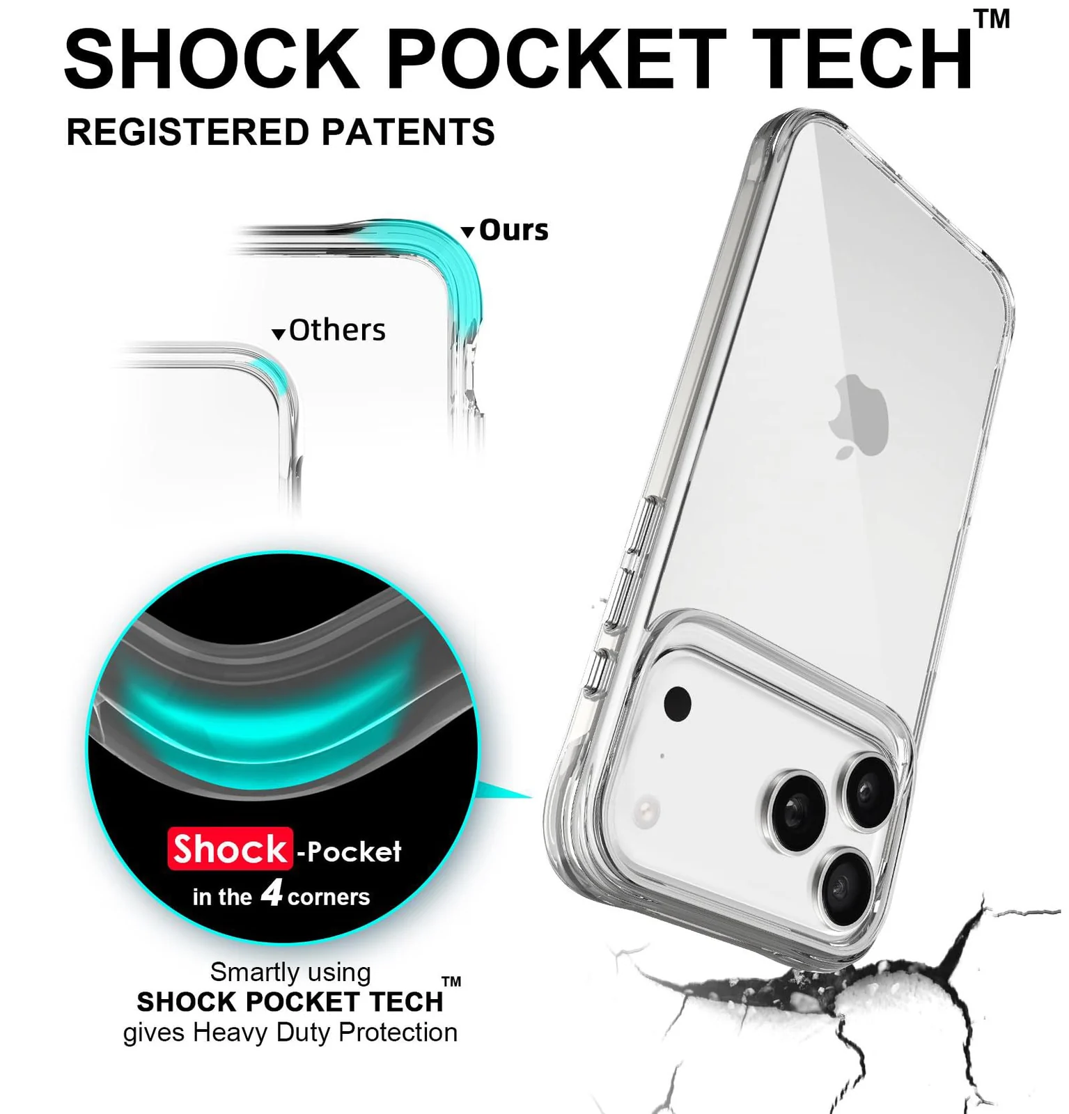 DL3 Mobilak Rugged Protective Case for iPhone 17 Pro 6.3-Inch, Supports wireless charging, Shock-absorbing protection, Non-slip grip - Clear