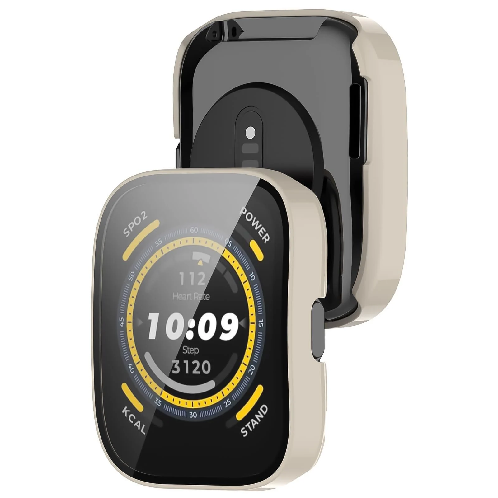 DL3 Mobilak Case with Screen Protector for Amazfit Bip 5, Bumper Full Coverage Hard PC Overall Protective Cover, Built-in Tempered Glass Film High Sensitivity For Amazfit Bip 5 (A2215) - Ivory White