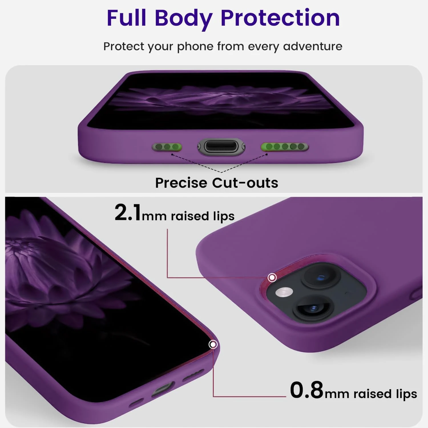 DL3 Mobilak Liquid Silicone Protective Case for iPhone 13 / iPhone 14 with Camera Protection and Microfiber Lining - Purple