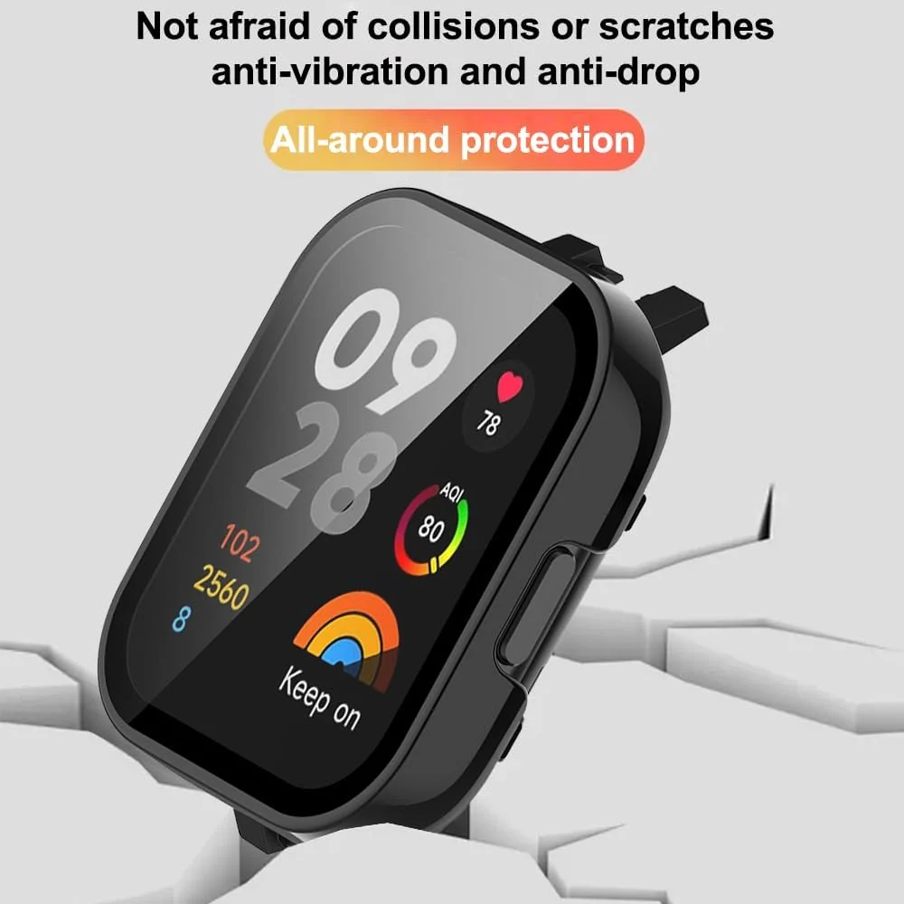 DL3 Mobilak Protective Case For Xiaomi Redmi Watch 3 (Not for Redmi Watch 3 Lite/Active) 9H Hardness PC Case Bumper Full Slim Protective Cover with Built-in Tempered Glass Screen Protector - Black