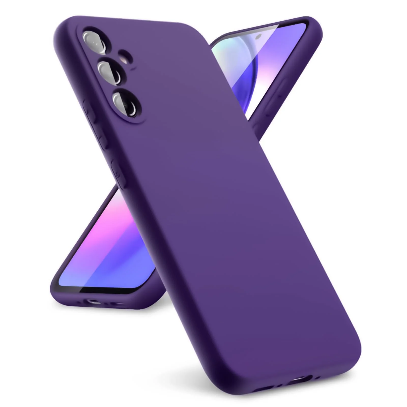 DL3 Mobilak Liquid Silicone Protective Case with Soft Microfiber Lining for Samsung Galaxy A55 - Purple