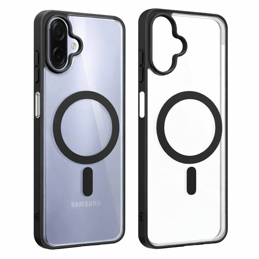 DL3 Mobilak Clear MagSafe-Compatible Magnetic Case for Samsung Galaxy A07 with Camera Protection and Magnetic Car-Mount Support - Black