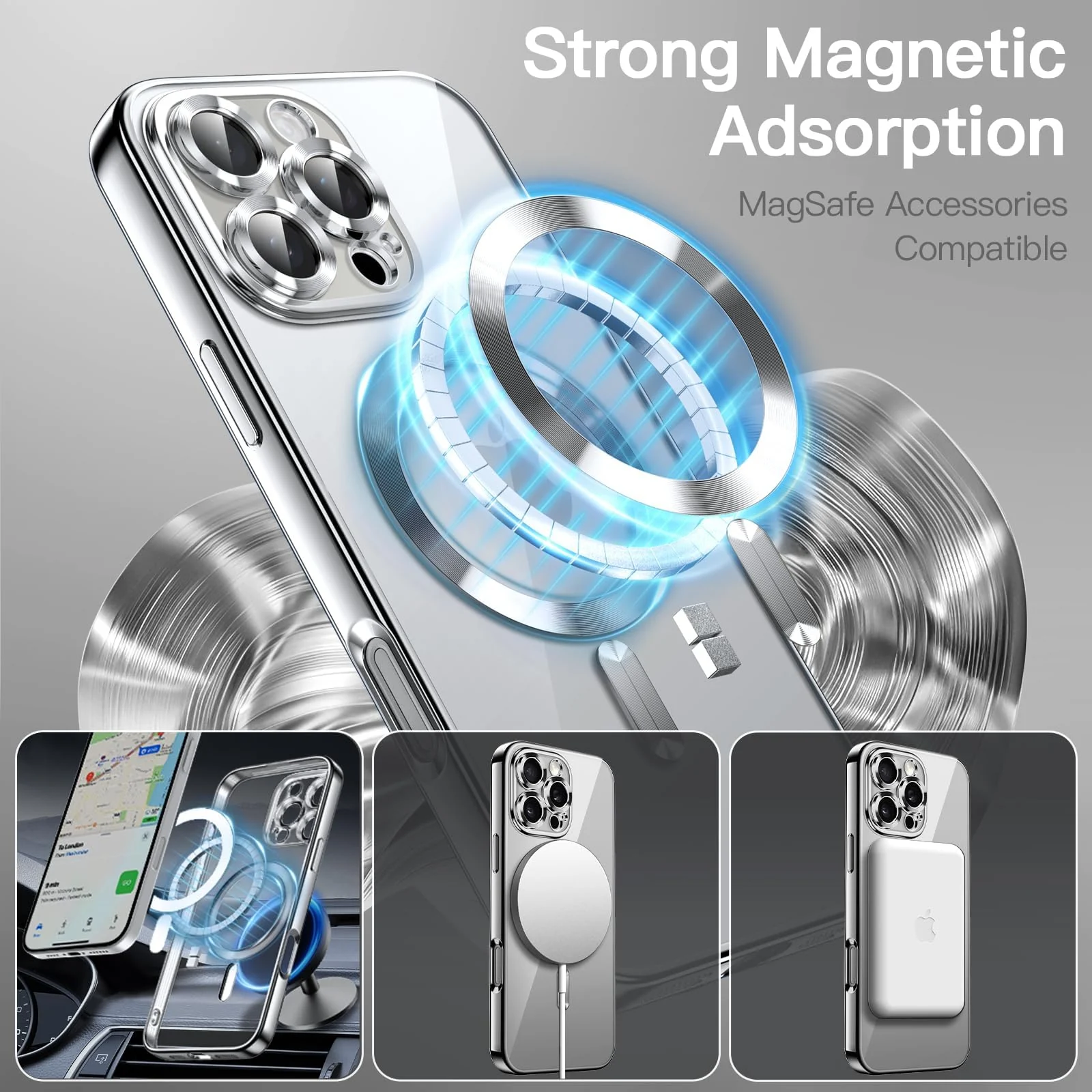 DL3 Mobilak Plated-Edge Protective Case for iPhone 16 Pro 6.3-Inch, Compatible with MagSafe accessories, Supports wireless charging, Shock-absorbing protection - Silver