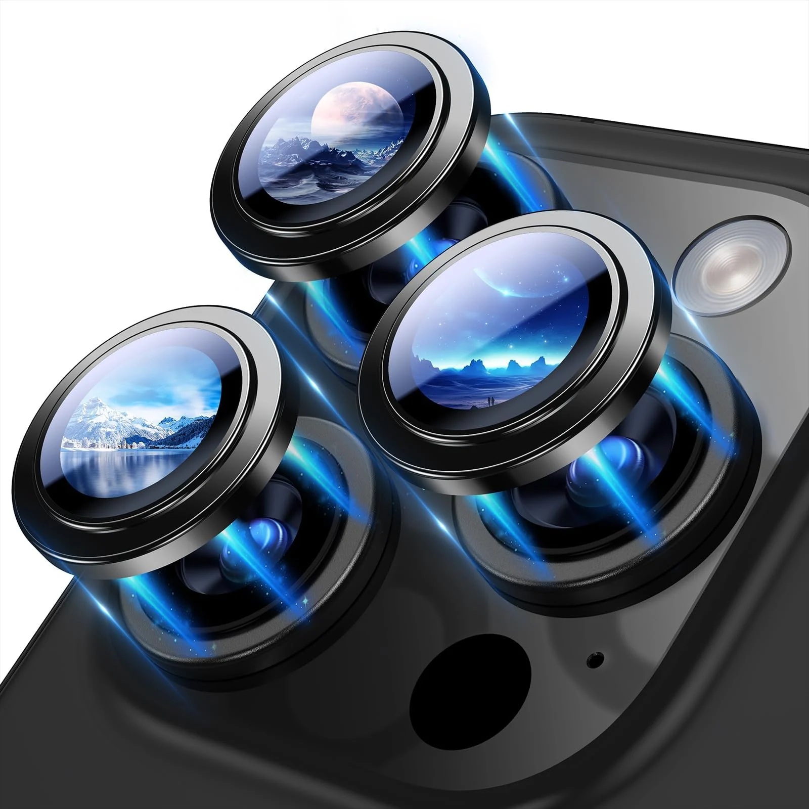 DL3 Mobilak Camera Lens Protector For iPhone 15 Pro/iPhone 15 Pro Max, [Keep Original Shooting] Tempered Glass Screen Protector Metal Individual Camera Cover, Case Friendly