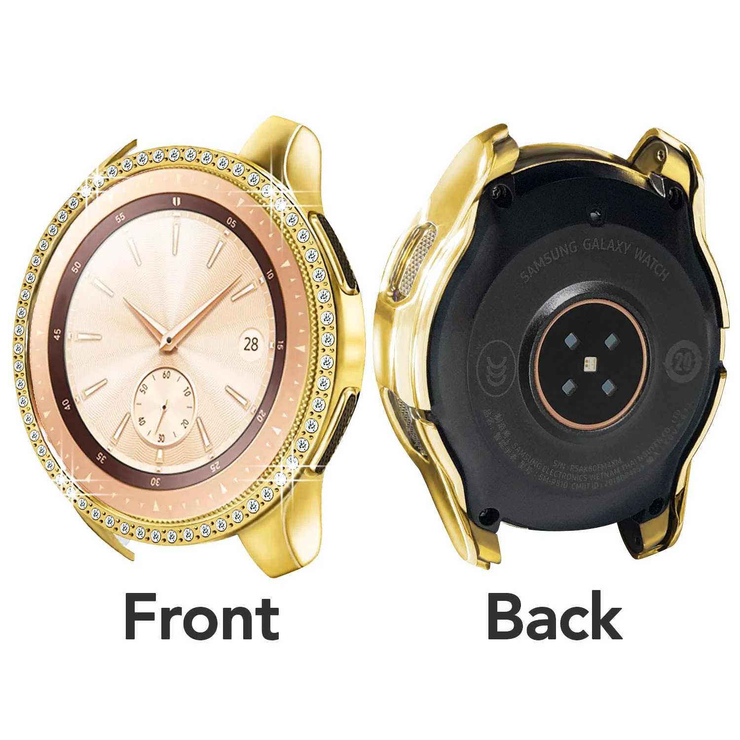 DL3 Mobilak Bumper Diamond Case Compatible with Samsung Galaxy Watch 46mm, Gear S3 Frontier Case (NOT fit for -R770), Bling Crystal Diamonds PC Plastic Protector Case Cover Frame - Gold