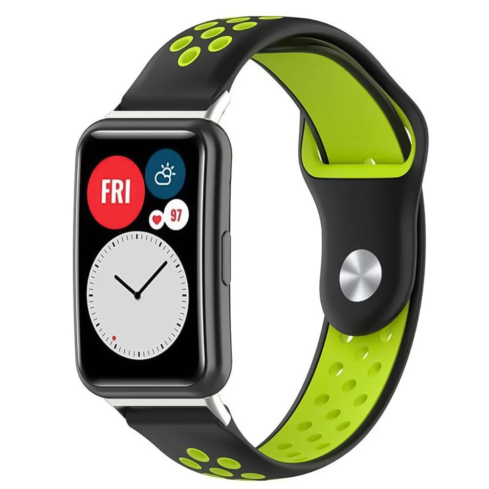 DL3 Mobilak Sport Strap Compatible with Huawei Watch Fit & Huawei Watch Fit New & Huawei Watch Fit Elegant, Breathable Silicone Double Hole Snap Buckle Band - Black & Green