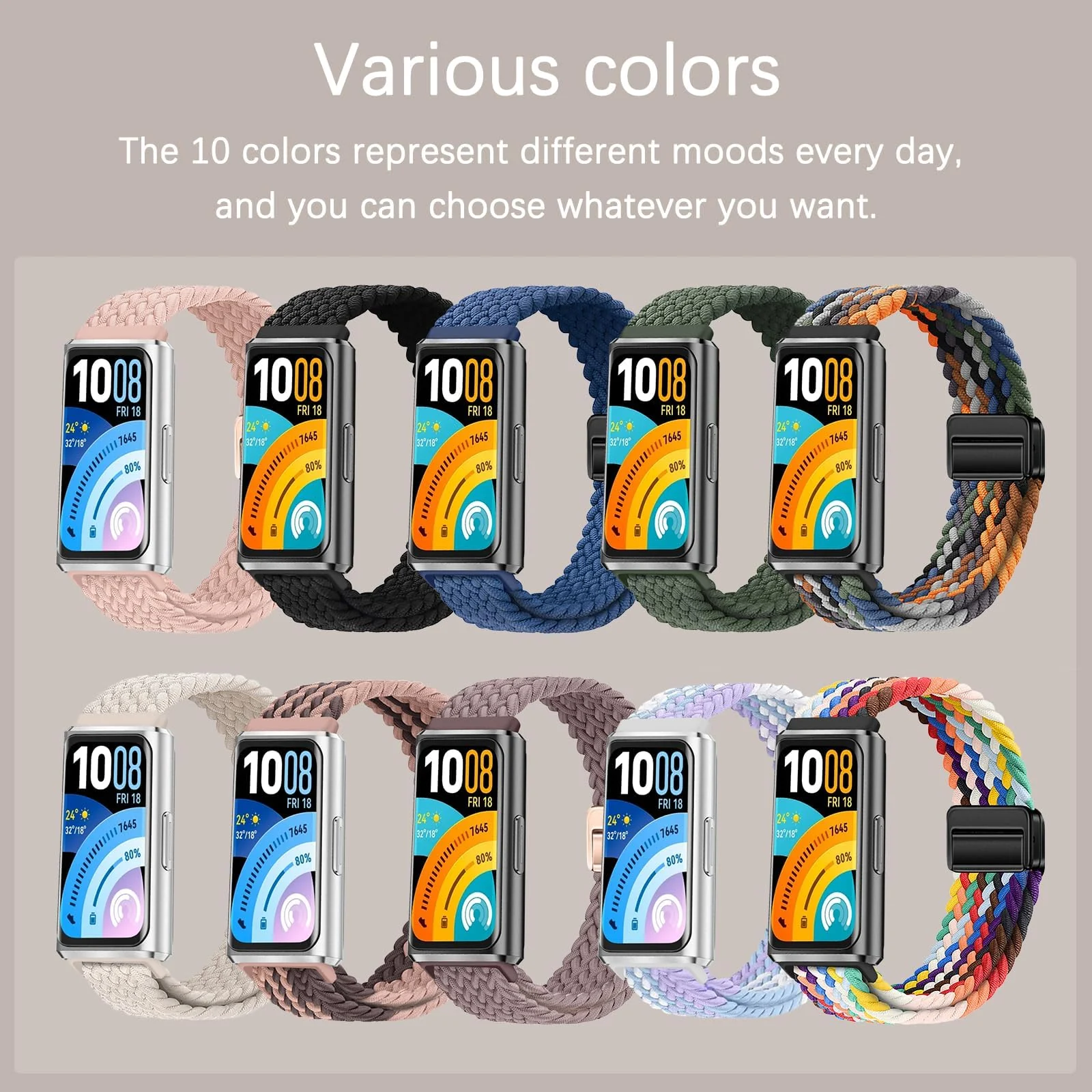 DL3 MOBILAK Braided Elastic Nylon Magnetic Watch Strap for Huawei Band 11 / Band 11 Pro, Starlight
