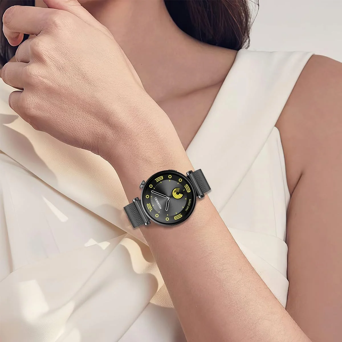 DL3 Mobilak Strap For Huawei Watch GT 6 41mm/Watch5 42mm/GT 5 Pro 42mm/GT 5 41mm/GT4 41 mm/Garmin Venu 3S/Fossil Women's Gen 6, 18mm Stainless steel Metal Milanese Magnetic Mesh Bands - Black