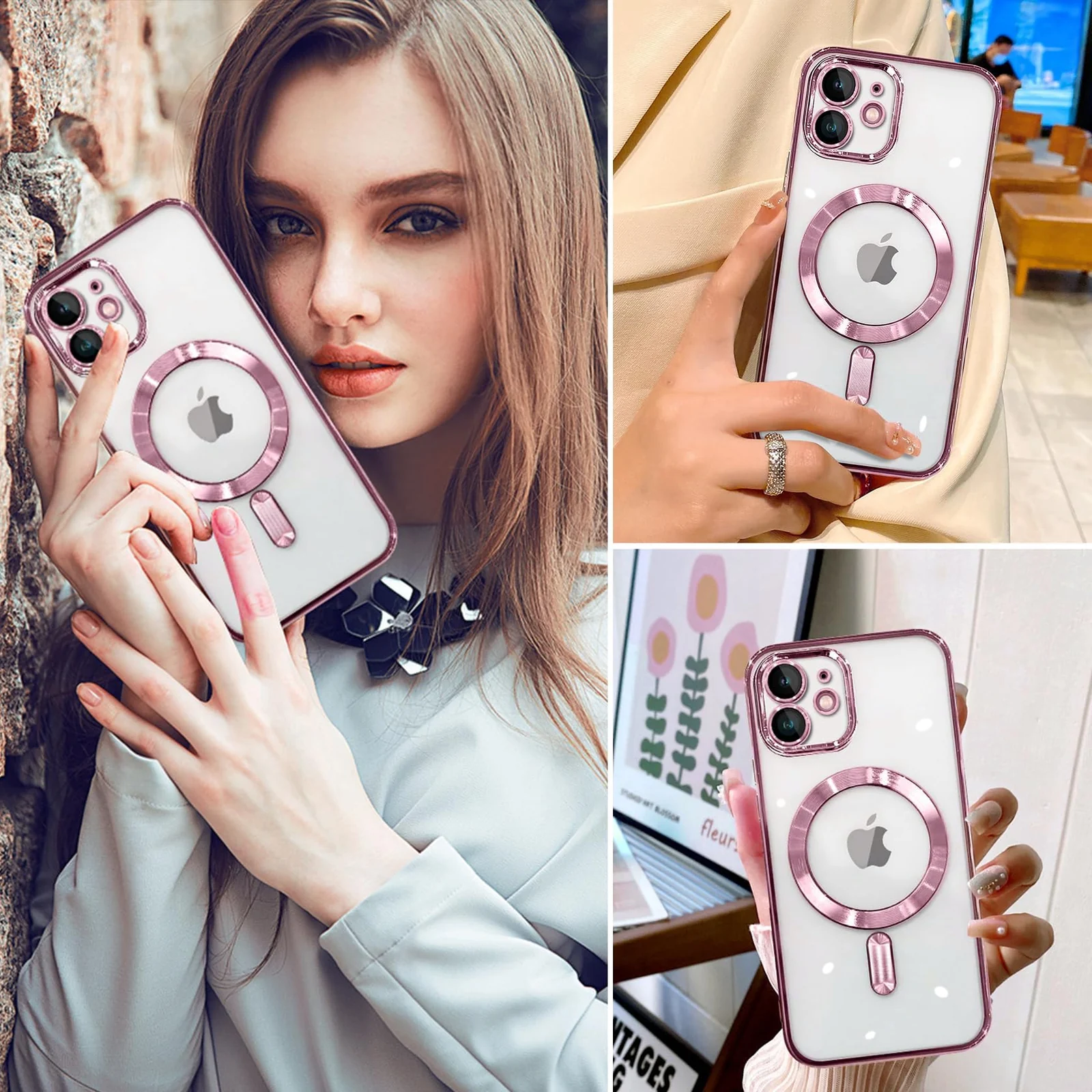 DL3 Mobilak Case for iPhone 11 (6.1 Inch) Compatible with MagSafe, with Camera Lens Protector, Magnetic Clear Case Slim Plated Protective Case - Pink