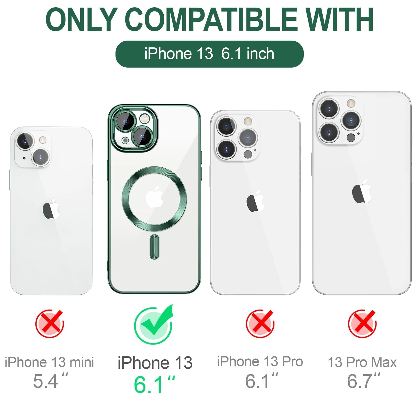 DL3 Mobilak Clear MagSafe-Compatible Magnetic Case for iPhone 13 (6.1 Inch) with Camera Protection - Green