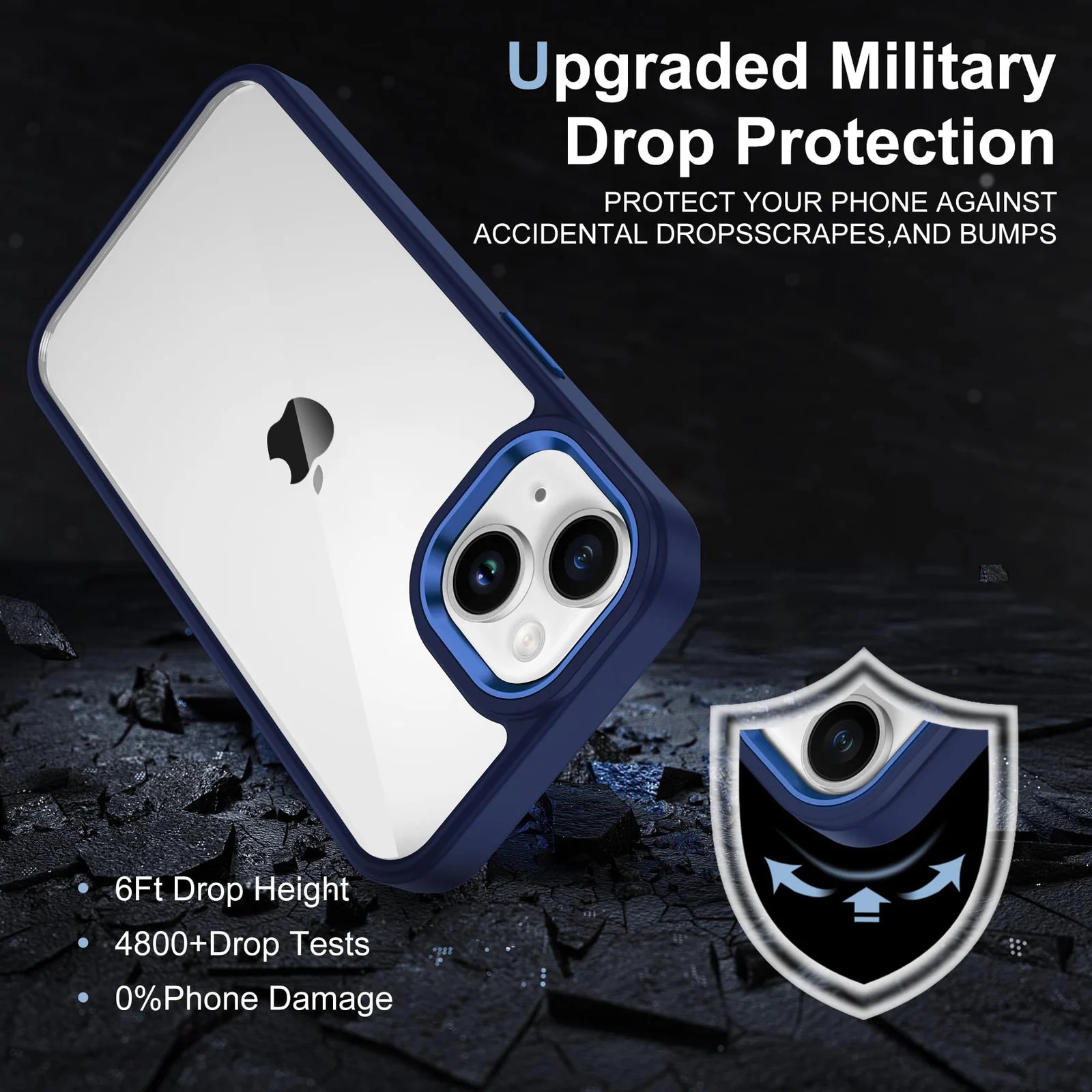 DL3 Mobilak Clear PC and TPU Protective Case for iPhone 15 Plus 6.7-Inch / iPhone 14 Plus 6.7-Inch with Camera Protection and Shockproof Design - A Dark Blue
