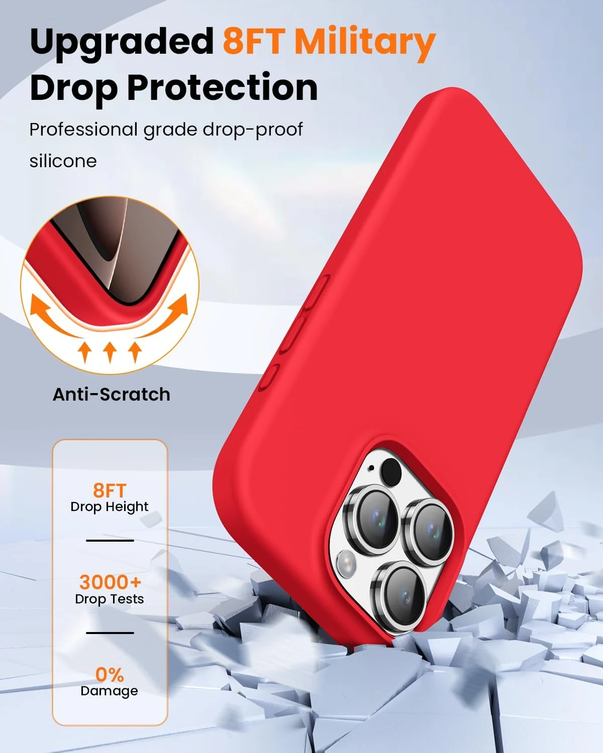 DL3 Mobilak Liquid Silicone Protective Case with Soft Microfiber Lining for iPhone 16 Pro Max - Red