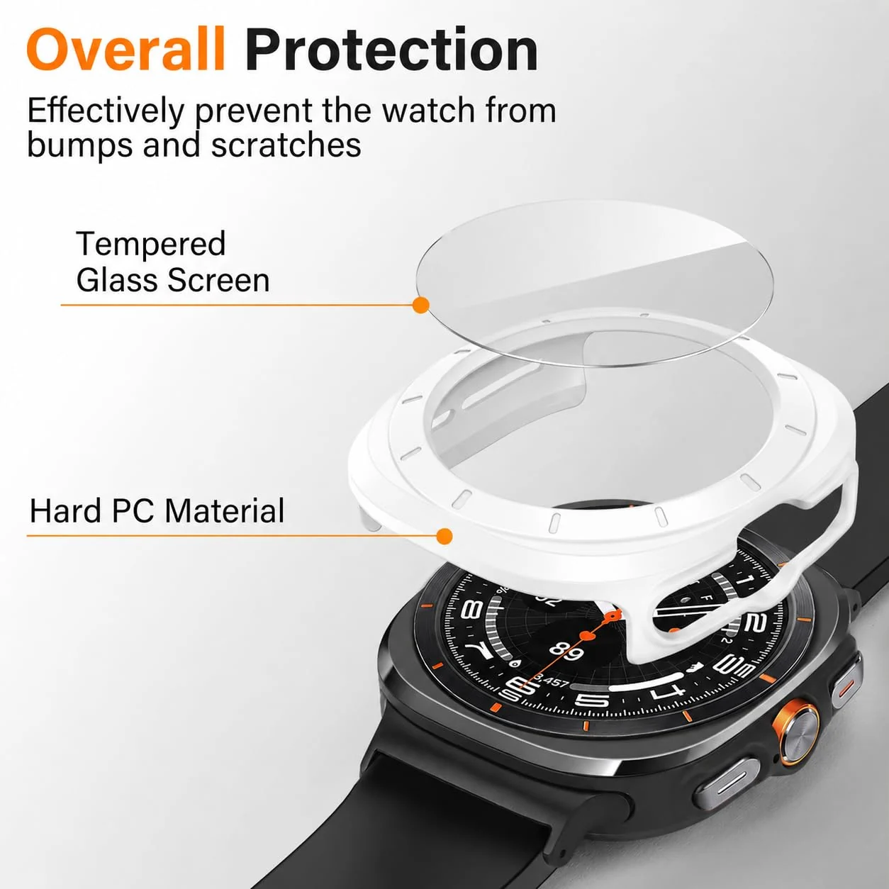 DL3 MOBILAK Full-Coverage Watch Case with Tempered Glass for Samsung Galaxy Watch Ultra 2025 / Galaxy Watch 7 Ultra 2024 47 mm, White