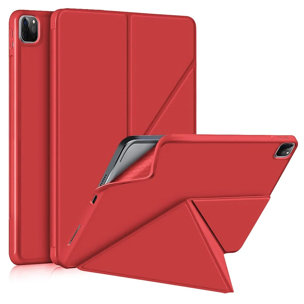 DL3 Mobilak Compatible with iPad Pro 12.9 Inch Case 2022/2021/2020(6th/5th/4th Gen) Case, Smart Stand, Pencil Holder, Shockproof Slim Lightweight Leather Cover, Modern Abstract Design - Red