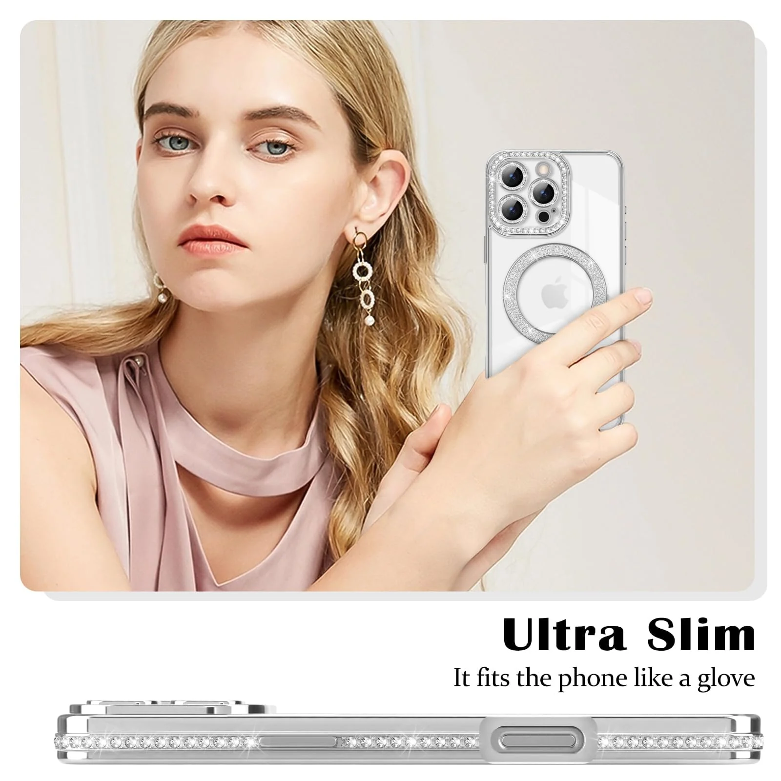 DL3 Mobilak MagSafe-Compatible Magnetic Case for iPhone 16 Pro Max with Camera Protection and Magnetic Car-Mount Support - Silver