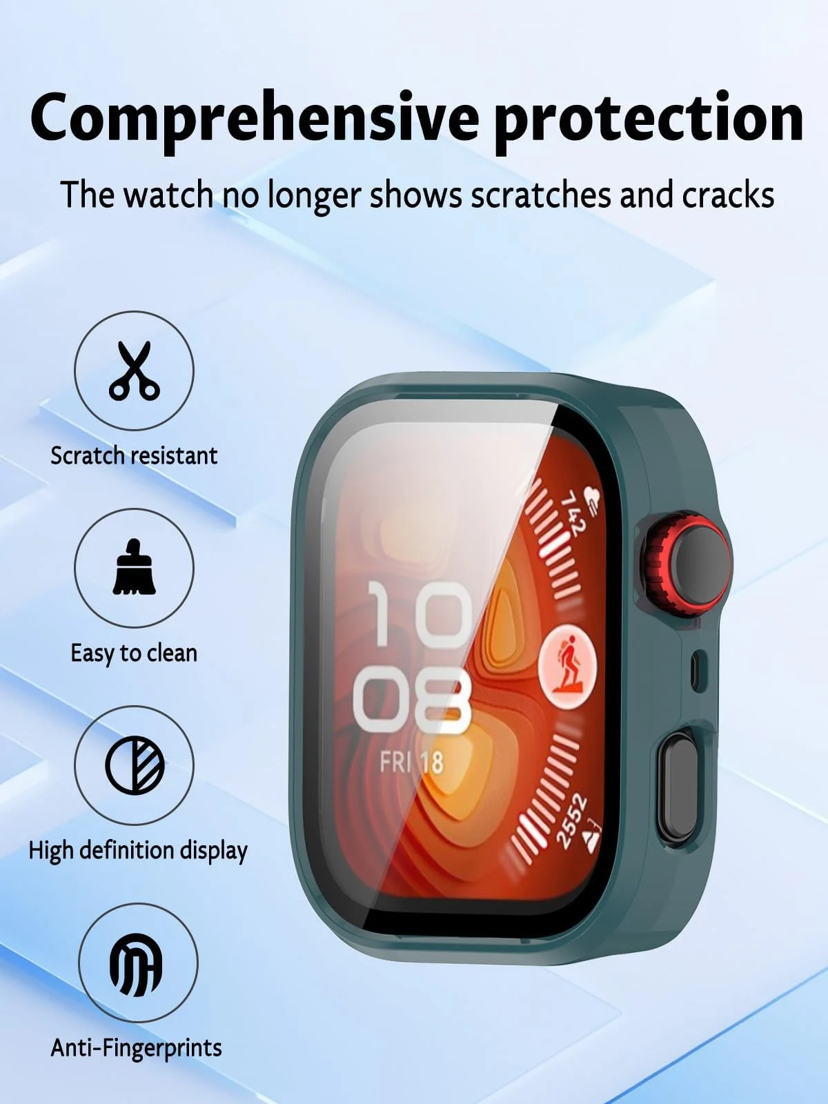 DL3 Mobilak Case Compatible with Huawei Watch Fit 4 Pro, Full Coverage Slim Hard Case Protective Bumper Built-in Tempered Glass Screen Protector Shell for Huawei Watch Fit 4 Pro - Green