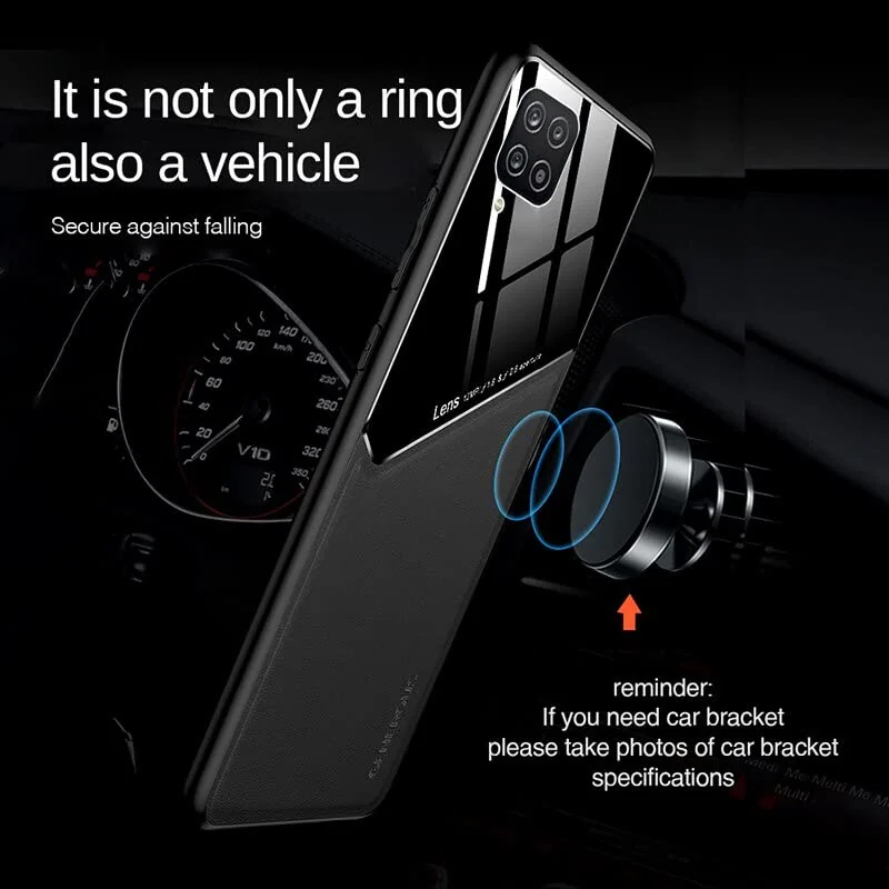 DL3 Mobilak Luxury Case For Honor X8C, Ultra-Thin Soft TPU Frame, Back Leather Mixed Double+Plexiglass Protective Cover With Built-in Car Magnetic - Black