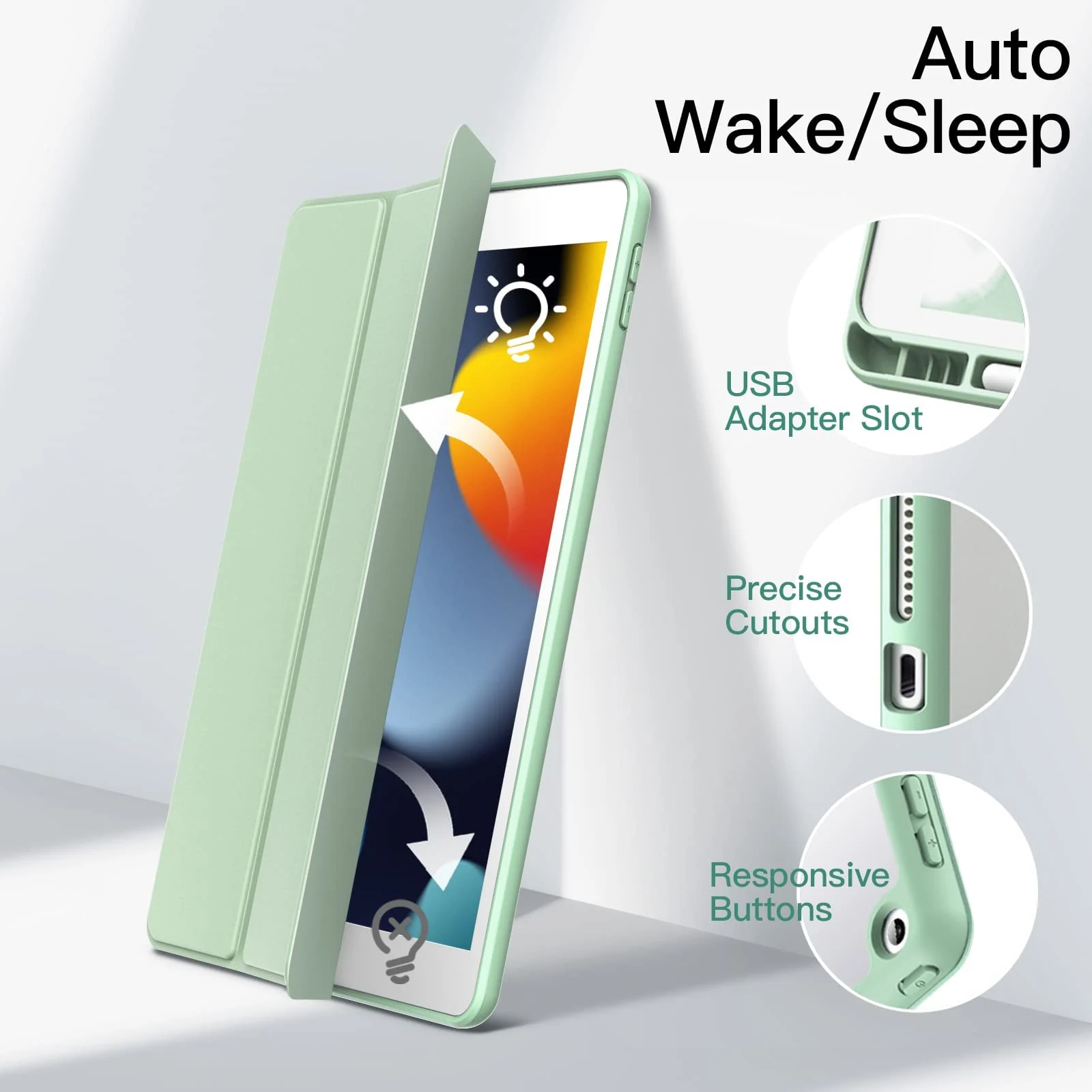 DL3 Mobilak Case for iPad 10.2-Inch (9th/8th/7th Generation, 2021/2020/2019), Clear Shockproof Back Cover Built-in Pencil Holder, Auto Sleep/Wake - Mint Green