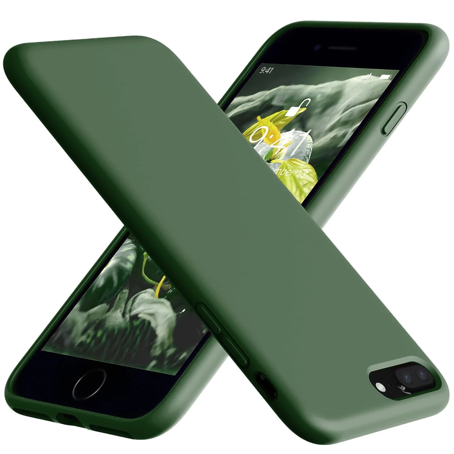 DL3 Mobilak Liquid Silicone Protective Case for iPhone 7 Plus / iPhone 8 Plus with Camera Protection and Microfiber Lining - A Green