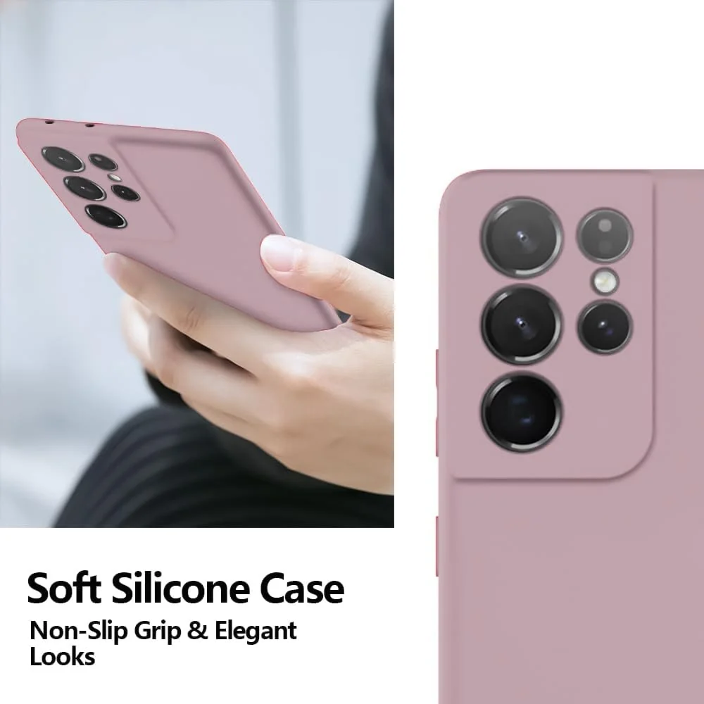 DL3 Mobilak Silicone Protective Case for Samsung Galaxy S21 Ultra 5G, Shock-absorbing protection, Scratch-resistant surface, Soft microfiber lining - Cashmere