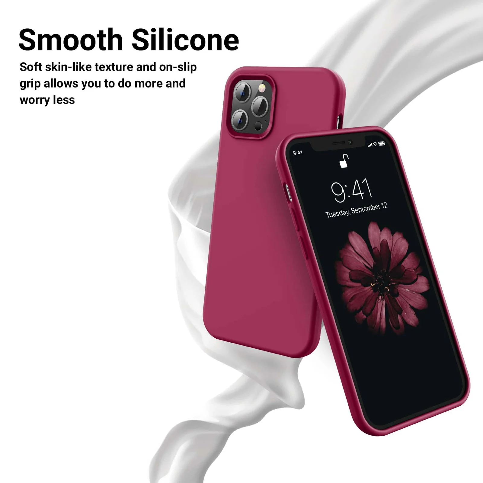 DL3 Mobilak Liquid Silicone Case for iPhone 14 Pro (6.1 Inch), Shock-absorbing protection, Scratch-resistant surface, Soft microfiber lining - Roze Red
