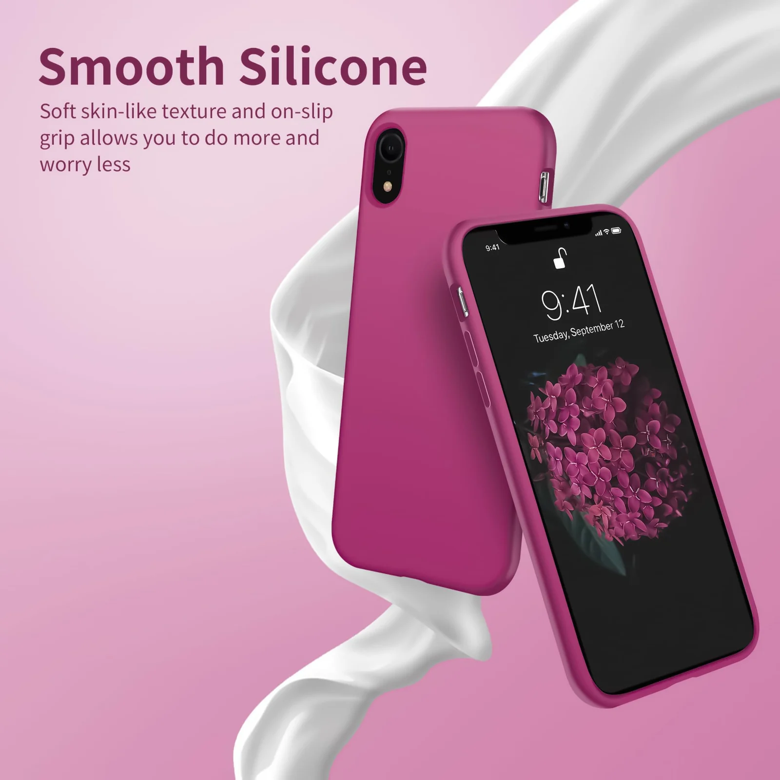 DL3 Mobilak Liquid Silicone Case for iPhone XR, Shock-absorbing protection, Scratch-resistant surface, Soft microfiber lining - Fuchsia