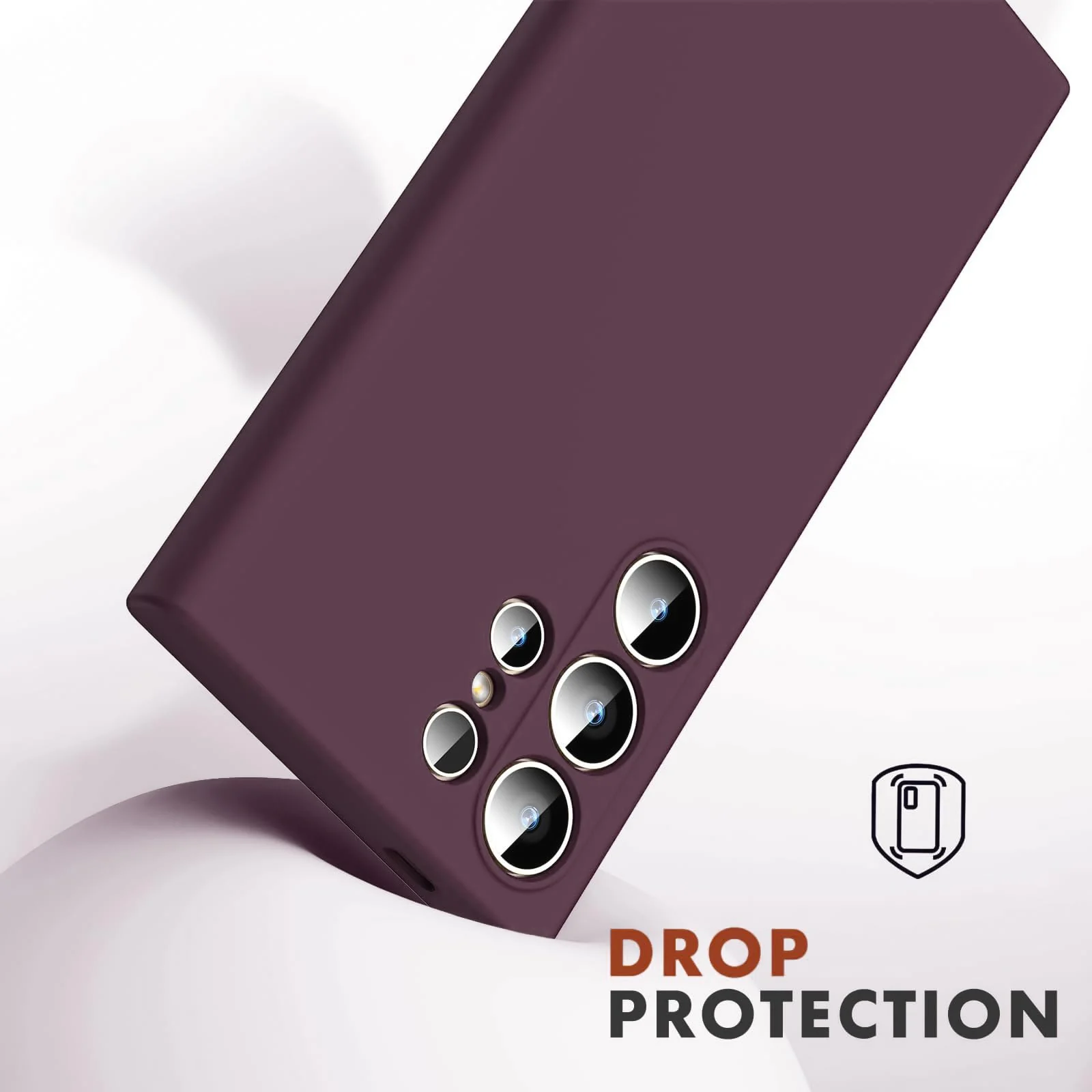 DL3 Mobilak Liquid Silicone Protective Case with Soft Microfiber Lining with Full Camera Protection for Samsung Galaxy S23 Ultra - Wine Red