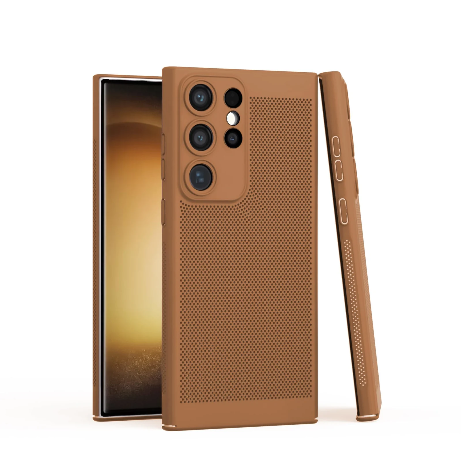Samsung Galaxy S23 Ultra (6.8") Heat Dissipation Case with Built-in Camera Lens Protector — "DL3 Mobilak PC Protective Case for Samsung Galaxy S23 Ultra (6.8""), Supports wireless charging, Camera protection, Shock-absorbing protection - Brown"
