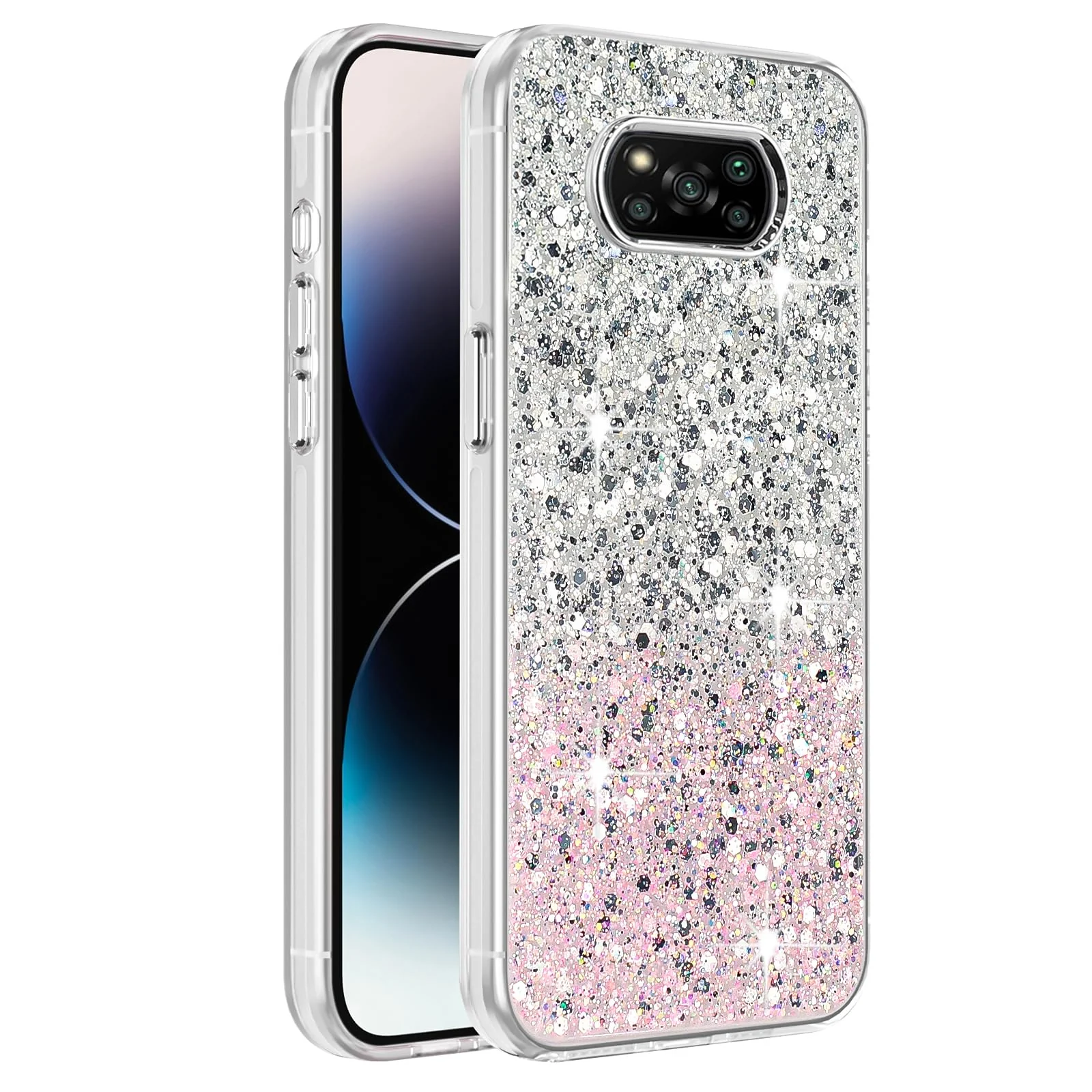 DL3 Mobilak Glitter Protective Case with Camera Protection for Poco X3 NFC / Poco X3 / Poco X3 Pro - White Pink
