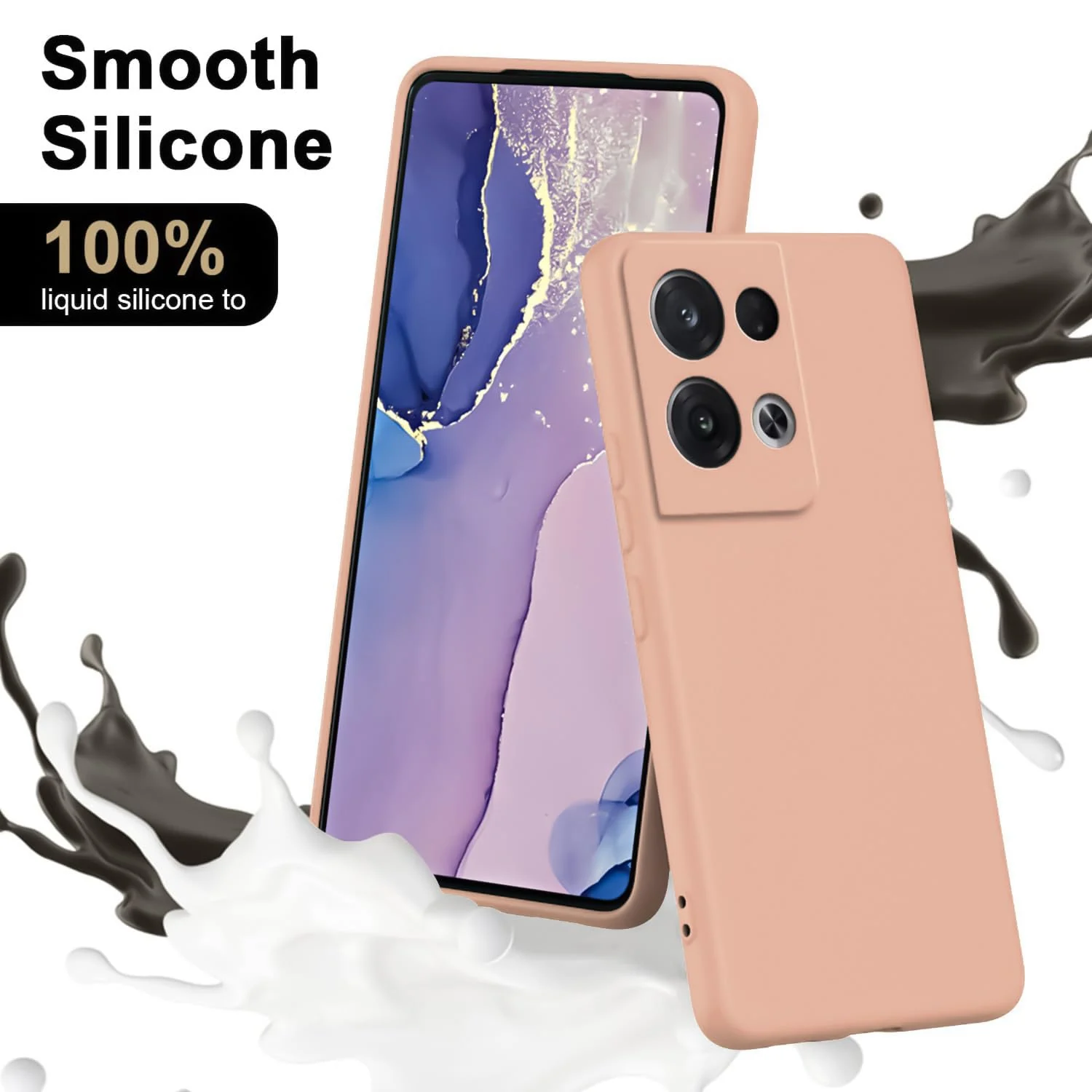 DL3 Mobilak Liquid Silicone Protective Case with Soft Microfiber Lining with Full Camera Protection for OPPO Reno 8 Pro 5G / Reno8 Pro+ Plus 5G - Light Orange