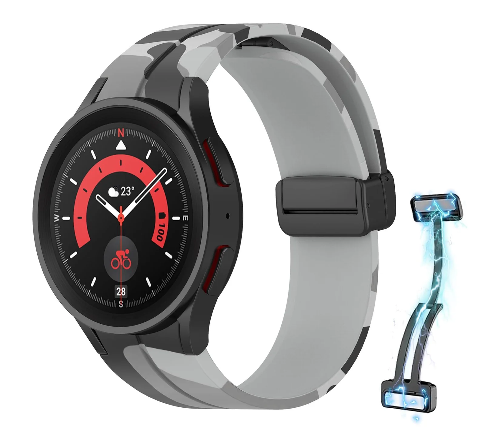 DL3 Mobilak Strap Compatible with Samsung Galaxy Watch 7 FE 6 5 4 Strap 40mm 44mm/Watch 6 Classic 43mm 47mm/5 Pro 45mm/4 Classic 42mm 46mm, No Gap Magnetic Clasp Silicone Band - Camouflage Gray