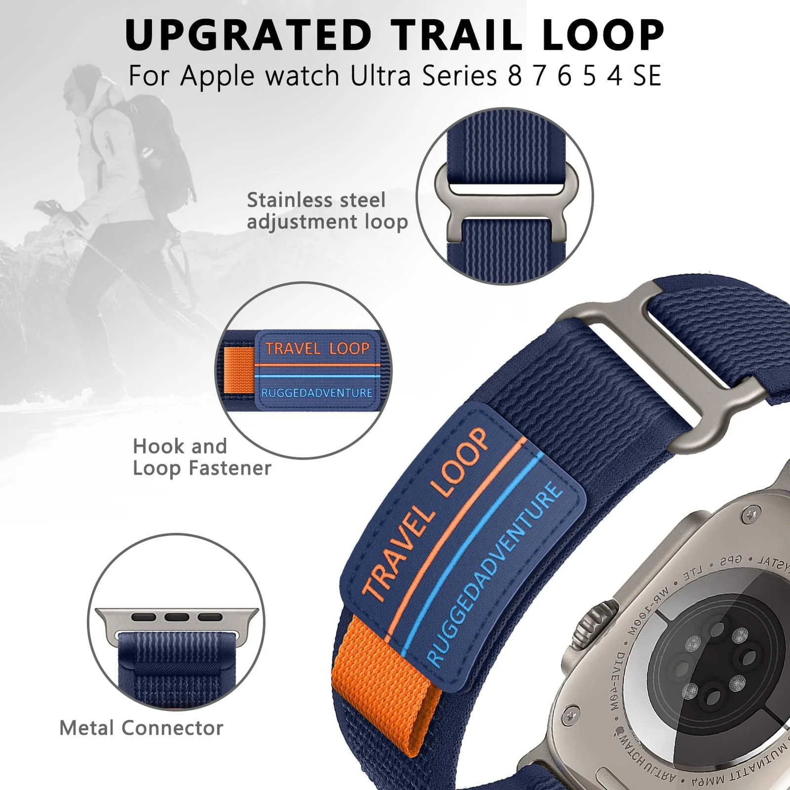 DL3 Mobilak Trail Loop Strap for Apple Watch Ultra Band 49mm 45mm 44mm 42mm iWatch Ultra Band Men Women, Rugged Sport Strap Soft Nylon Wristband for iWatch Ultra 2 Bands Series 9 8 7 6 5 4 3 2 1 SE - Midnight Blue