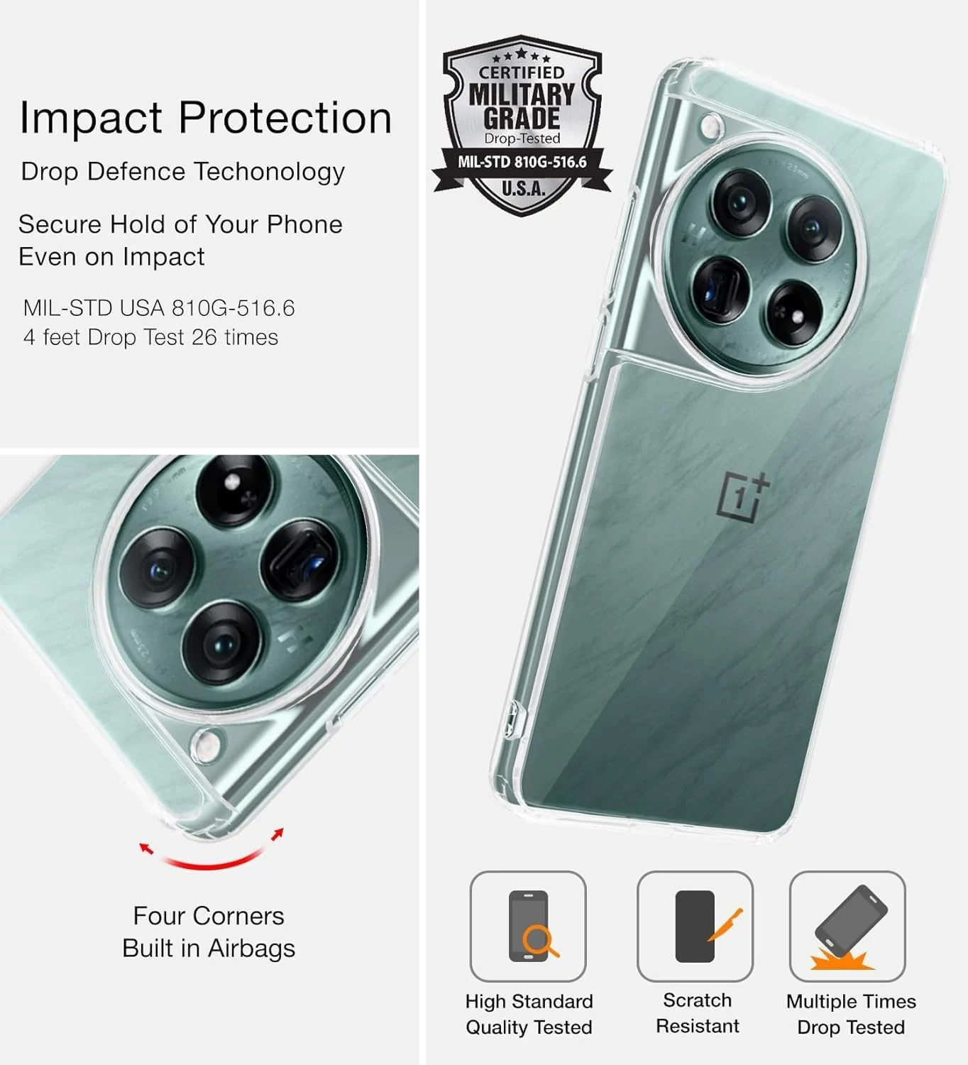 DL3 Mobilak Case Compatible with OnePlus 12 5G Case Crystal Soft TPU Gel Case Flexible Silicone Anti-Scratch Camera Protection TPU Cover - Clear