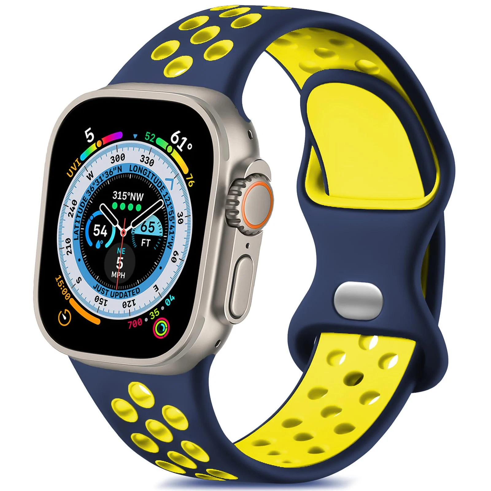 38mm/40mm/41mm — DL3 Mobilak Sport Strap For Apple Watch 49mm 45mm 44mm 42mm 41mm 40mm 38mm, Breathable Silicone Double Hole Band, for iWatch Ultra 2 Series 9 8 7 6 5 4 3 SE (&, 38mm/40mm/41mm) - Blue & Yellow
