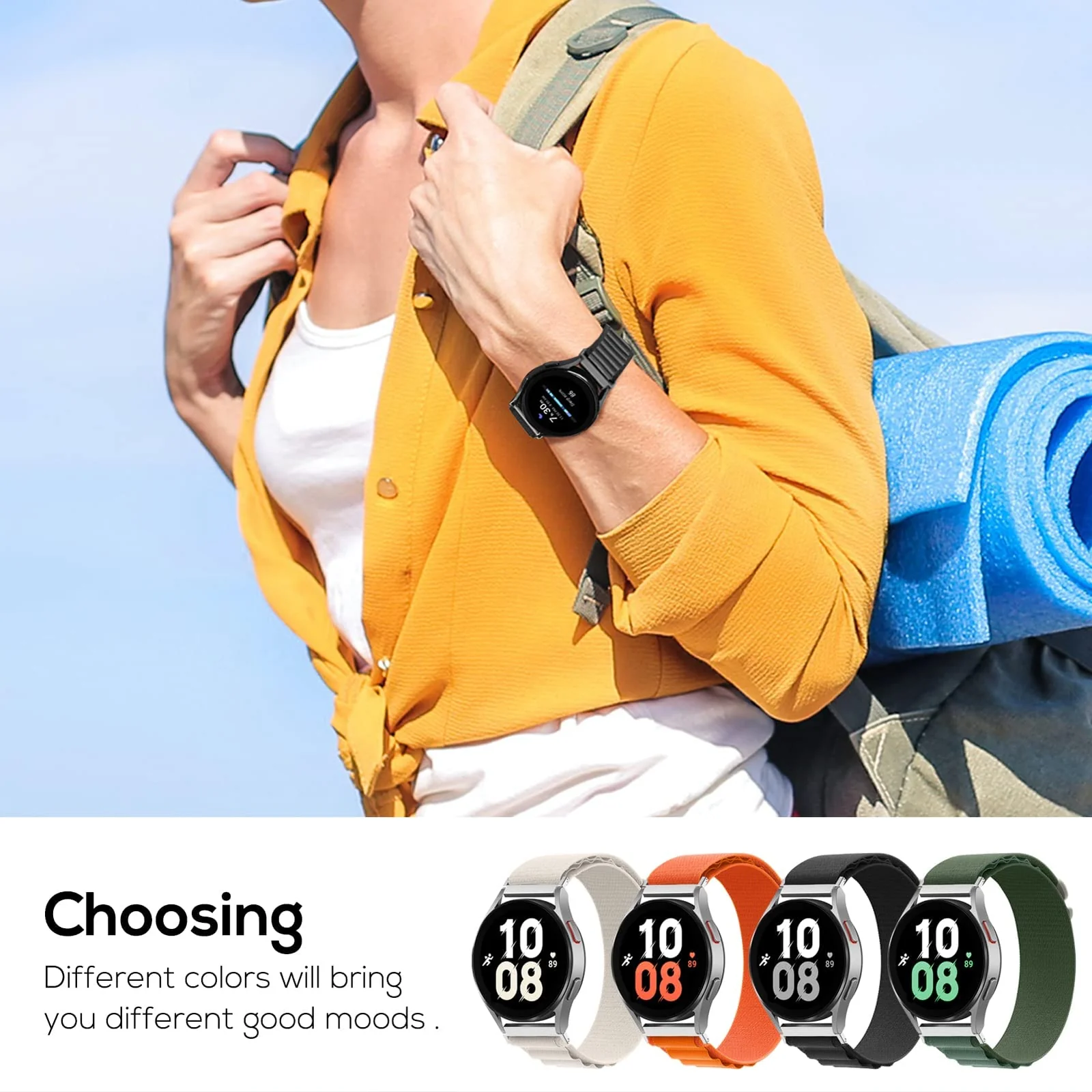 DL3 Mobilak Alpine Loop Band Sport Nylon 22MM For Samsung Galaxy Watch 3 45mm/Watch 46mm/Gear S3/Huawei watch GT4 46MM/GT3 46MM/Watch 3&4/Watch 3&4 Pro/GT2E/GT2 Pro/GT2 46MM/Amazfit GTR 2/2e/3/3 Pro/4 - Black