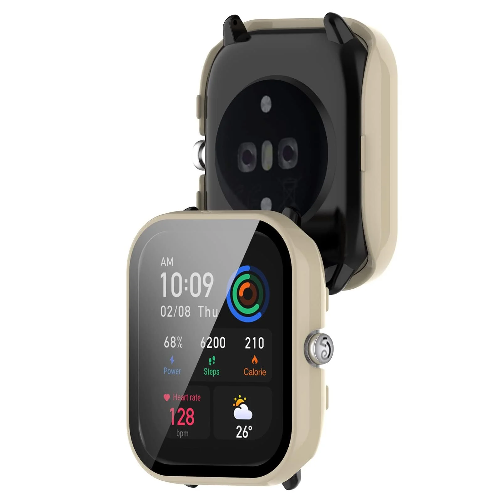DL3 Mobilak Protective Case Compatible with Amazfit GTS 2 Mini 9H Hardness PC Case Bumper Full Slim Protective Cover with Tempered Glass For Amazfit GTS2 Mini - Ivory White