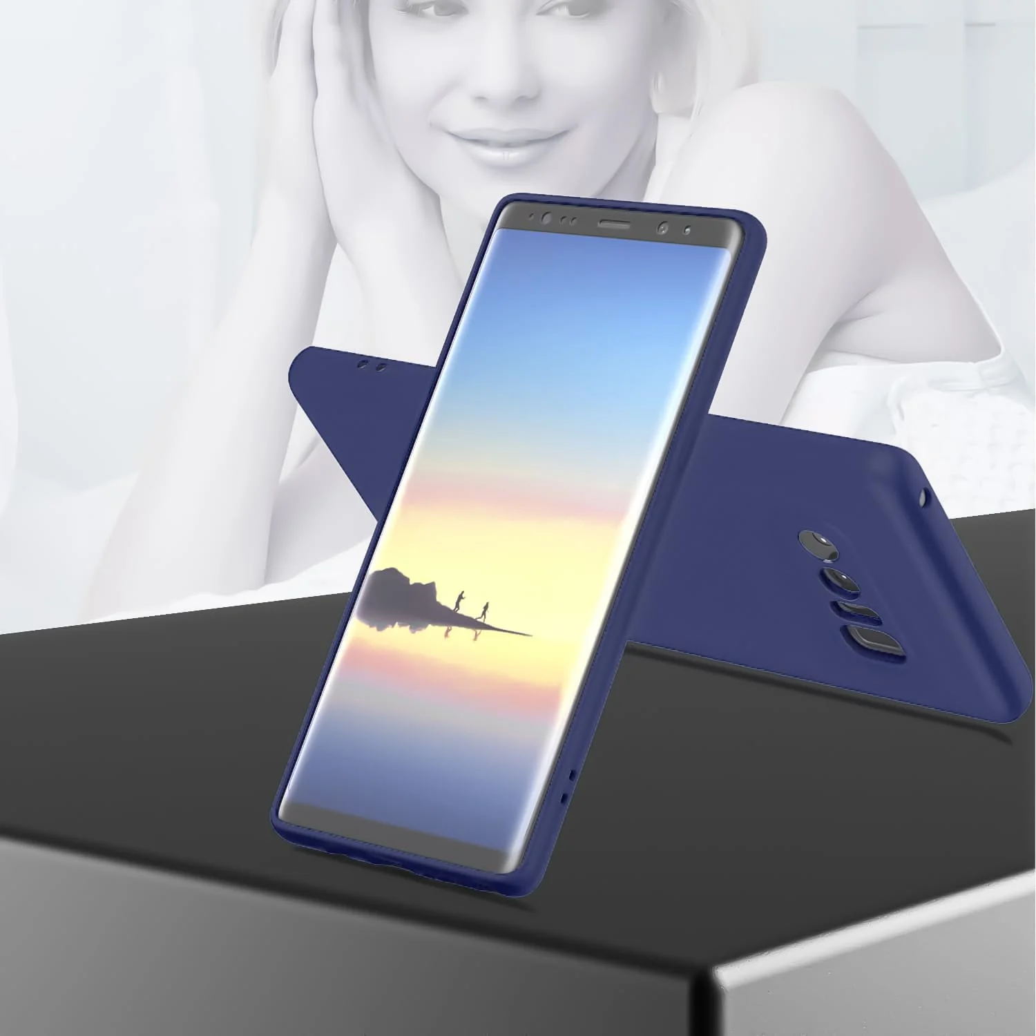 DL3 Mobilak Liquid Silicone Protective Case with Soft Microfiber Lining with Full Camera Protection for Samsung Galaxy Note 8 - Blue 2