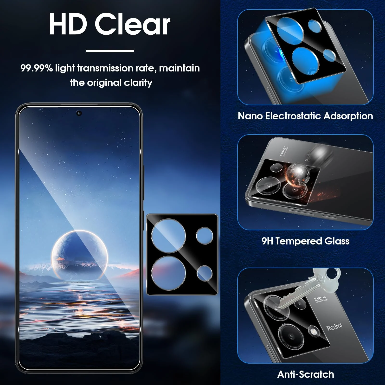DL3 Mobilak Xiaomi Redmi Note 13 4G Camera Lens Protector Tempered Glass Screen Protector HD [Full Coverage][Anti-Scratch] Drop Protection Ultra Clear/Thin Lens Case - Black