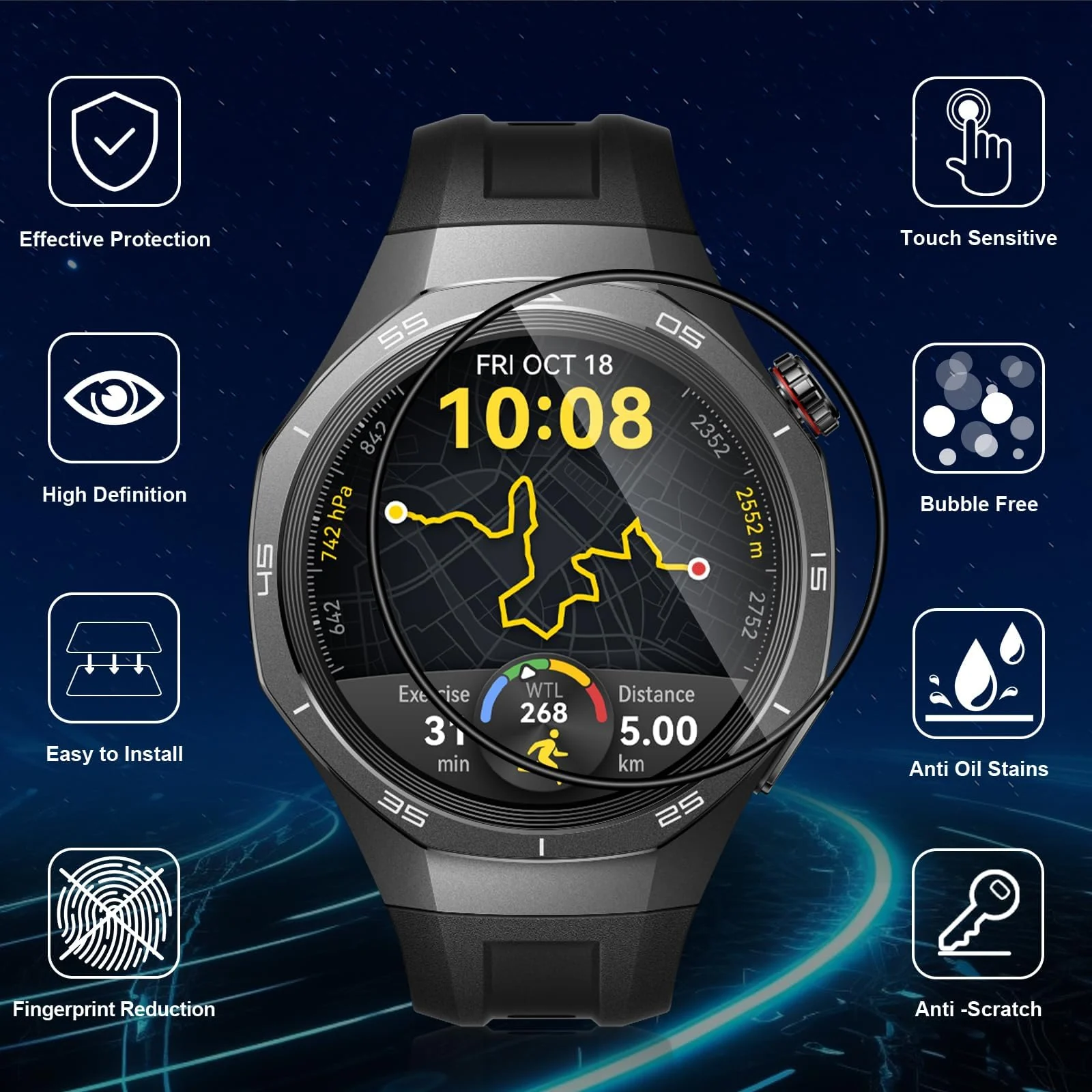 DL3 Mobilak Screen Protector For Huawei Watch GT 5 Pro 46mm, 3D Curved Soft Edge Protective Film [Anti-Scratch] [Bubble Free] [Ultra Shatterproof] [High Sensitive] (Not Glass) For Huawei Watch GT5 Pro - Black