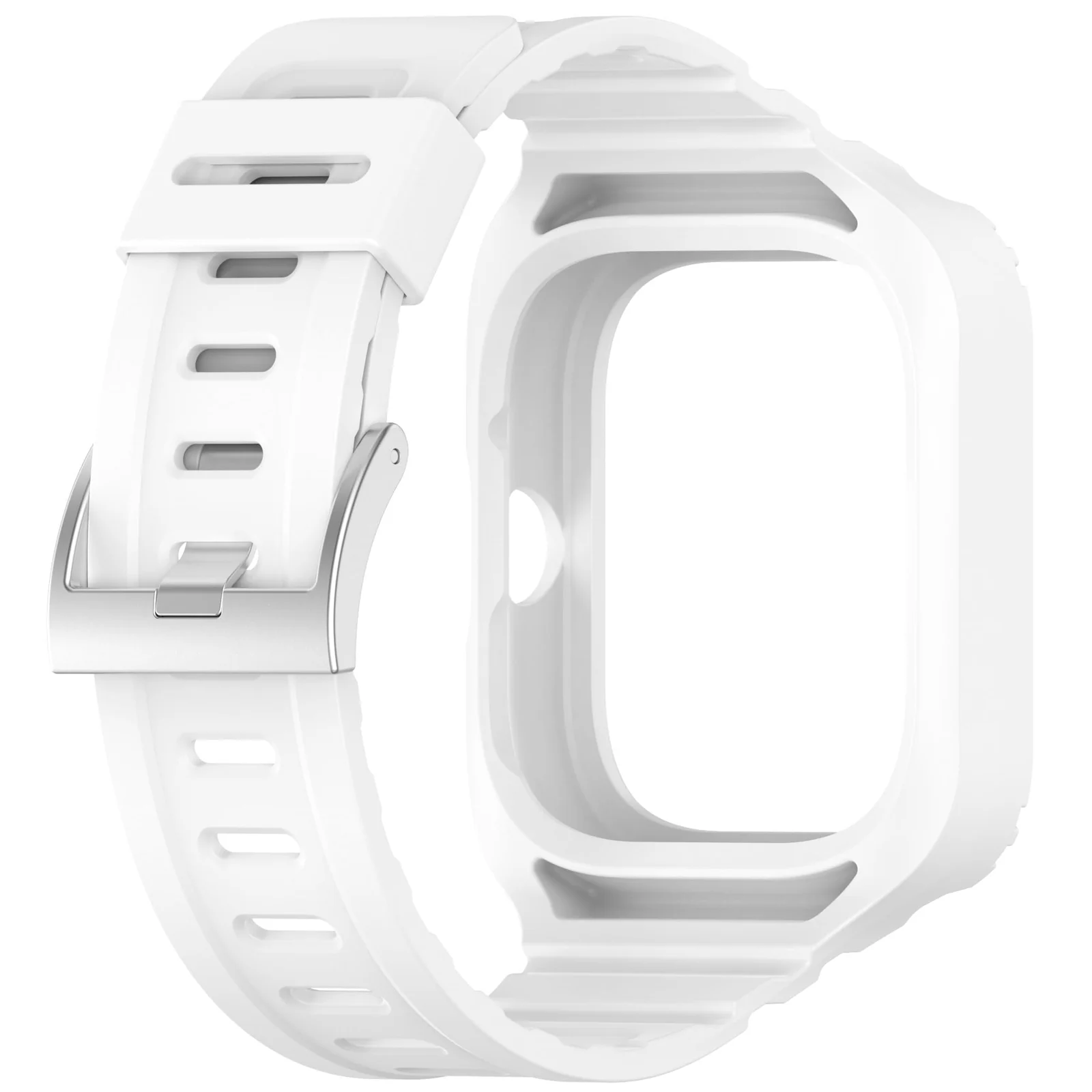 DL3 Mobilak Strap With Cover Compatible with Xiaomi Redmi Watch 4, Silicone Sport Band Replacement Watchband with Bumper Case for Redmi Watch 4, Adjustable Wristband - White