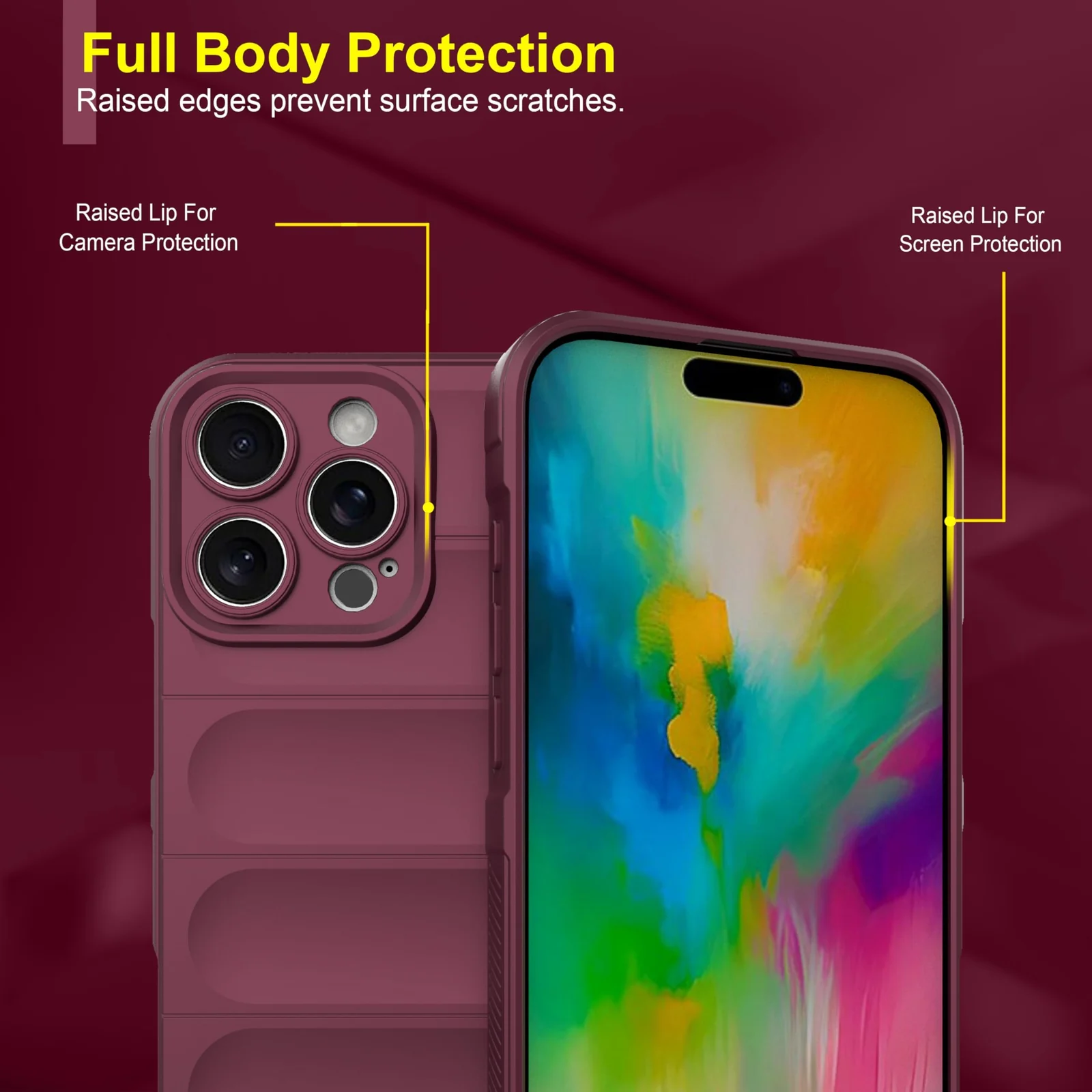 DL3 Mobilak Rugged Protective Case for iPhone 16 Pro 6.3-Inch, Camera protection, Shock-absorbing protection, Non-slip grip - Wine Red