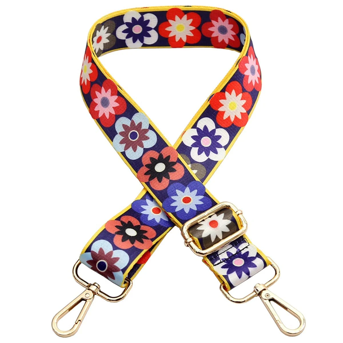DL3 Mobilak Adjustable Wide Crossbody Bag Strap for Women, Replacement Shoulder Strap for Handbags, Totes & Purses with Elegant Embroidered Pattern and Metal Hooks - Blumen