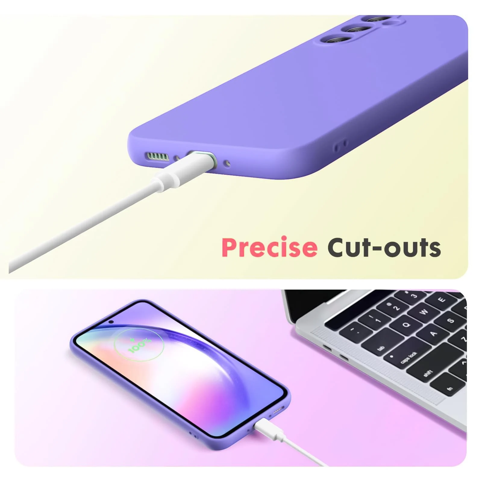 DL3 Mobilak Samsung Galaxy A15 Case, Soft Flexible Silicone Gel Rubber Bumper Cover, Full Body Shockproof Protective Phone Case - Light Purple
