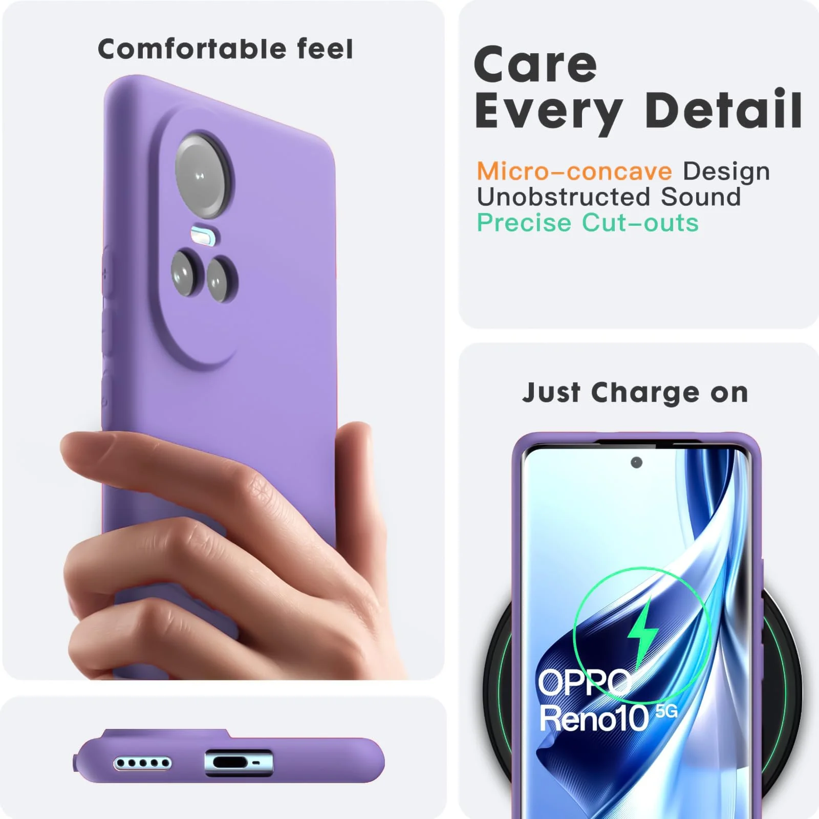 DL3 Mobilak OPPO Reno 10 Case, Soft Flexible Liquid Silicone Gel Rubber Bumper Cover, Full Body Shockproof Protective Phone Case - Light Purple